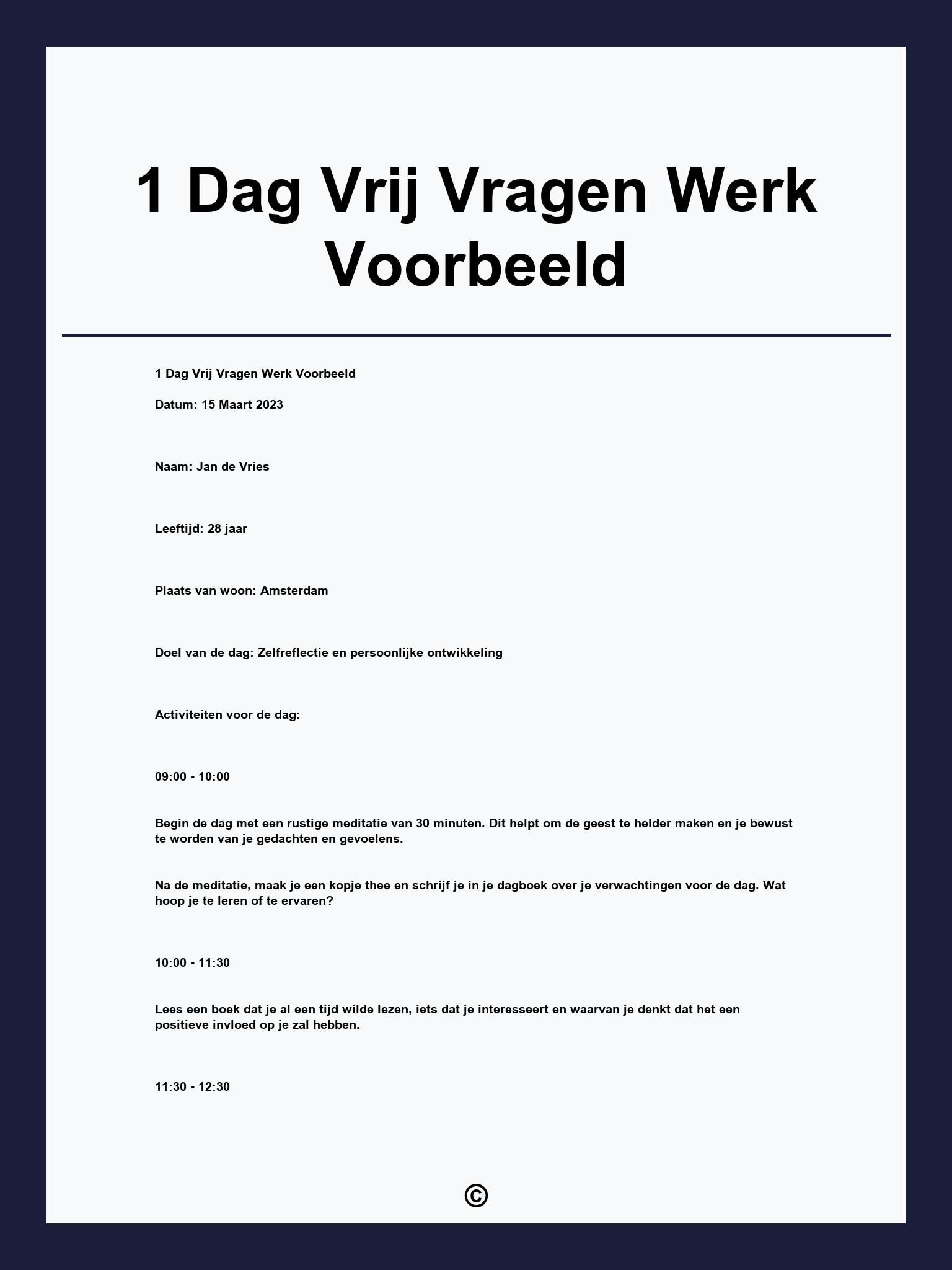 1 Dag Vrij Vragen Werk Voorbeeld