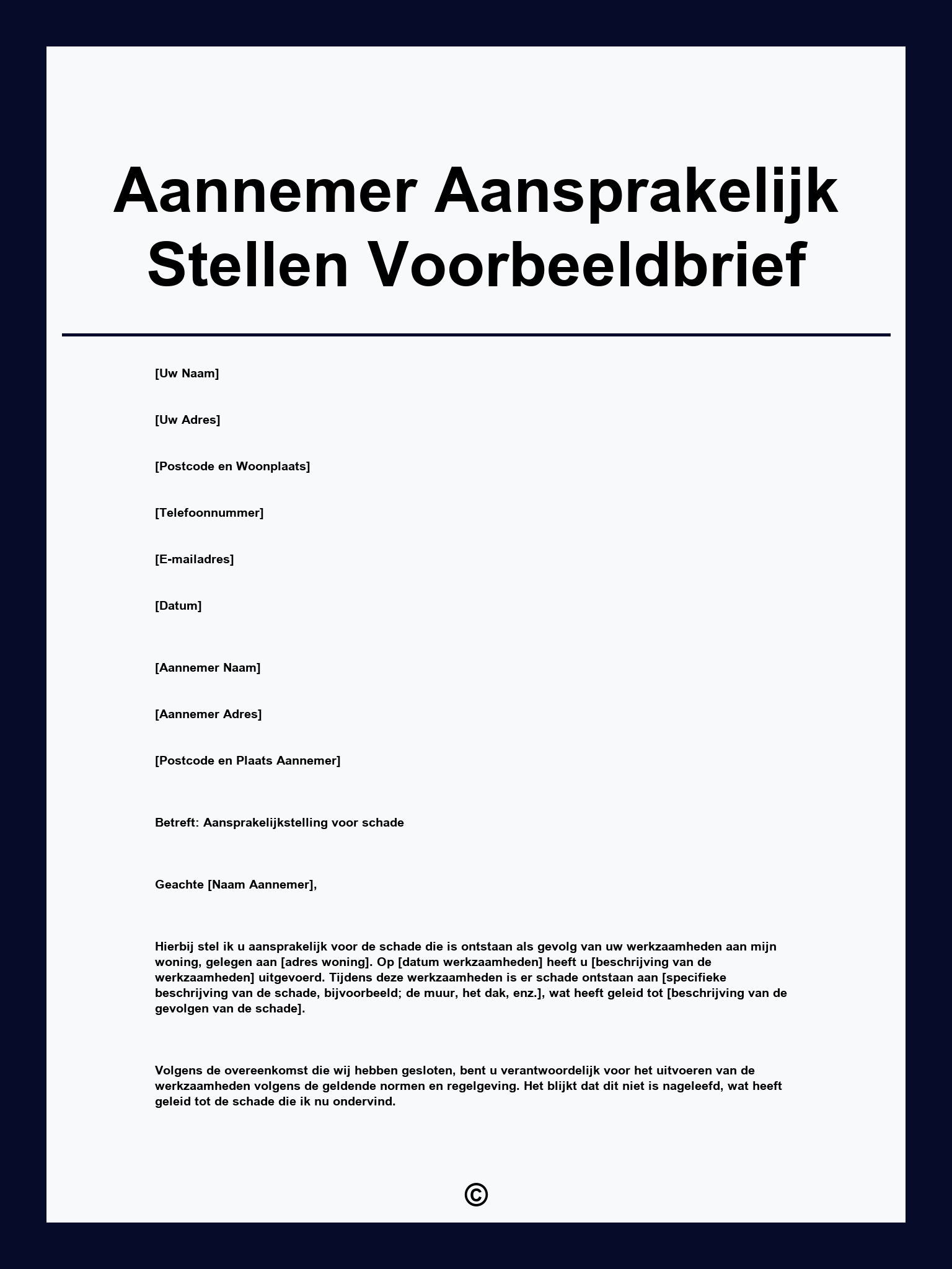 Aannemer Aansprakelijk Stellen Voorbeeldbrief