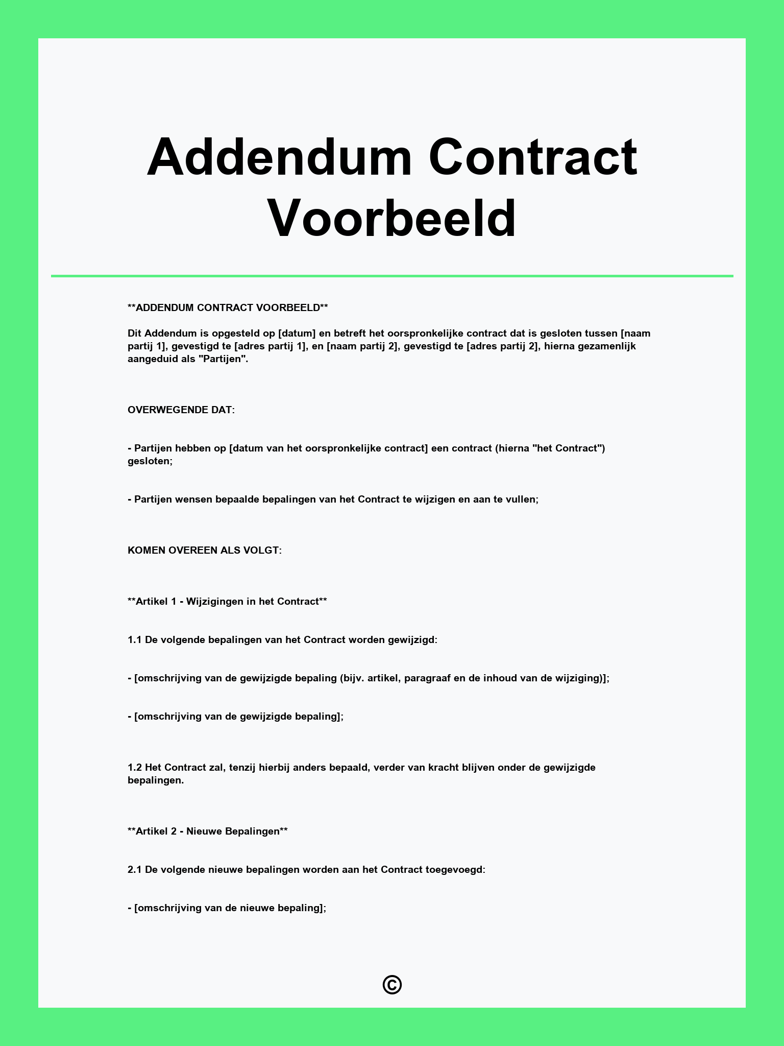 Addendum Contract Voorbeeld