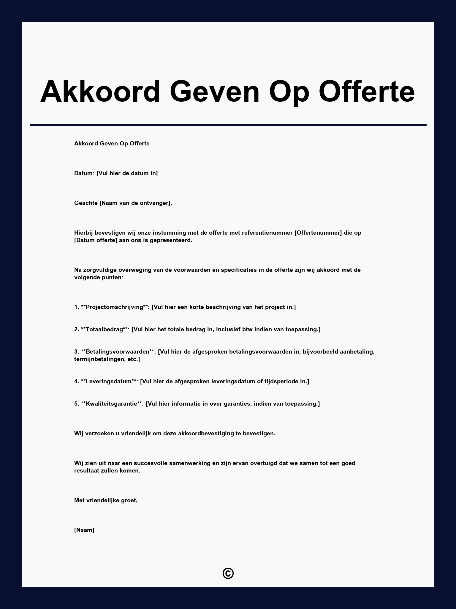 Akkoord Geven Op Offerte