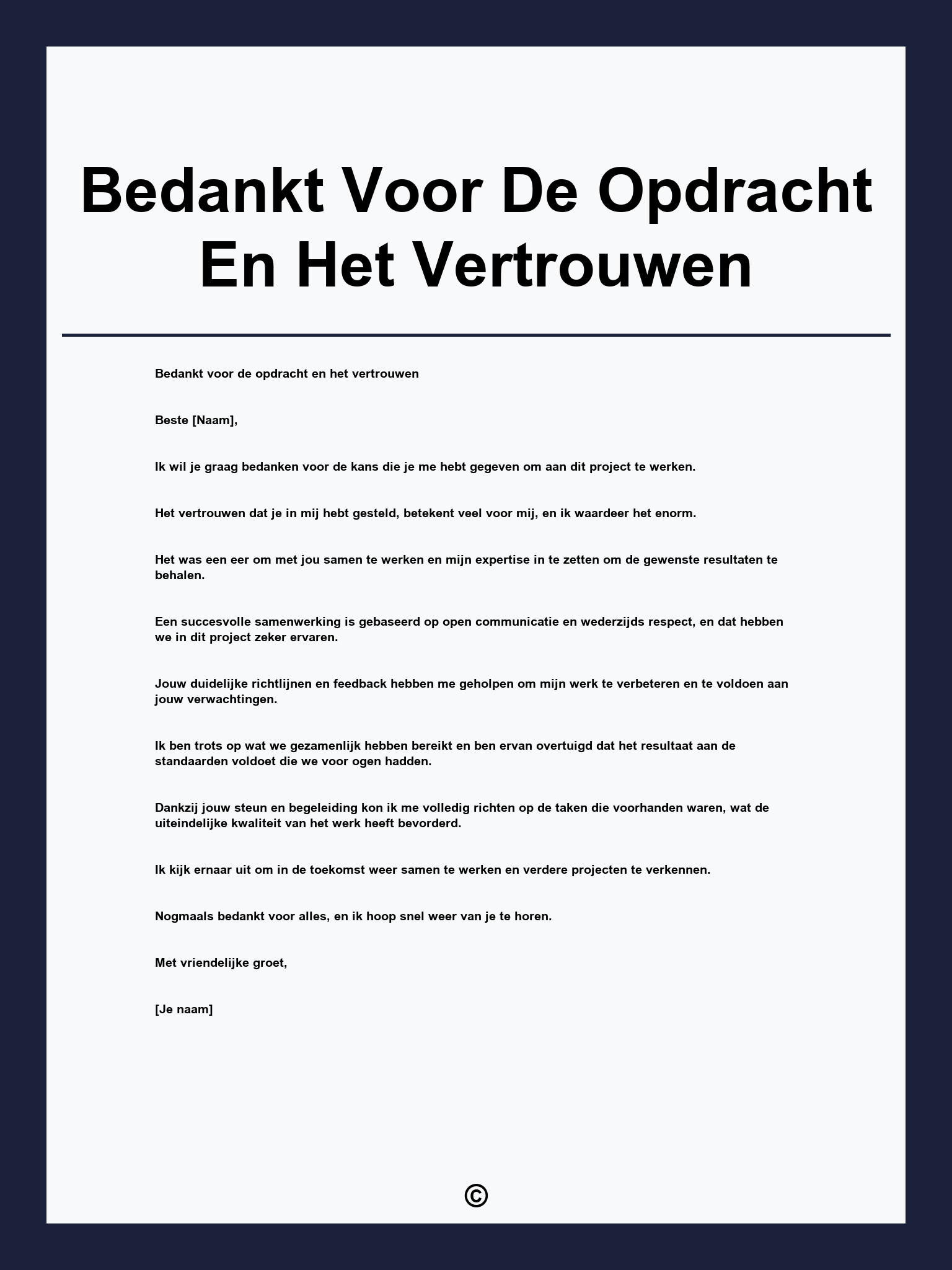 Bedankt Voor De Opdracht En Het Vertrouwen