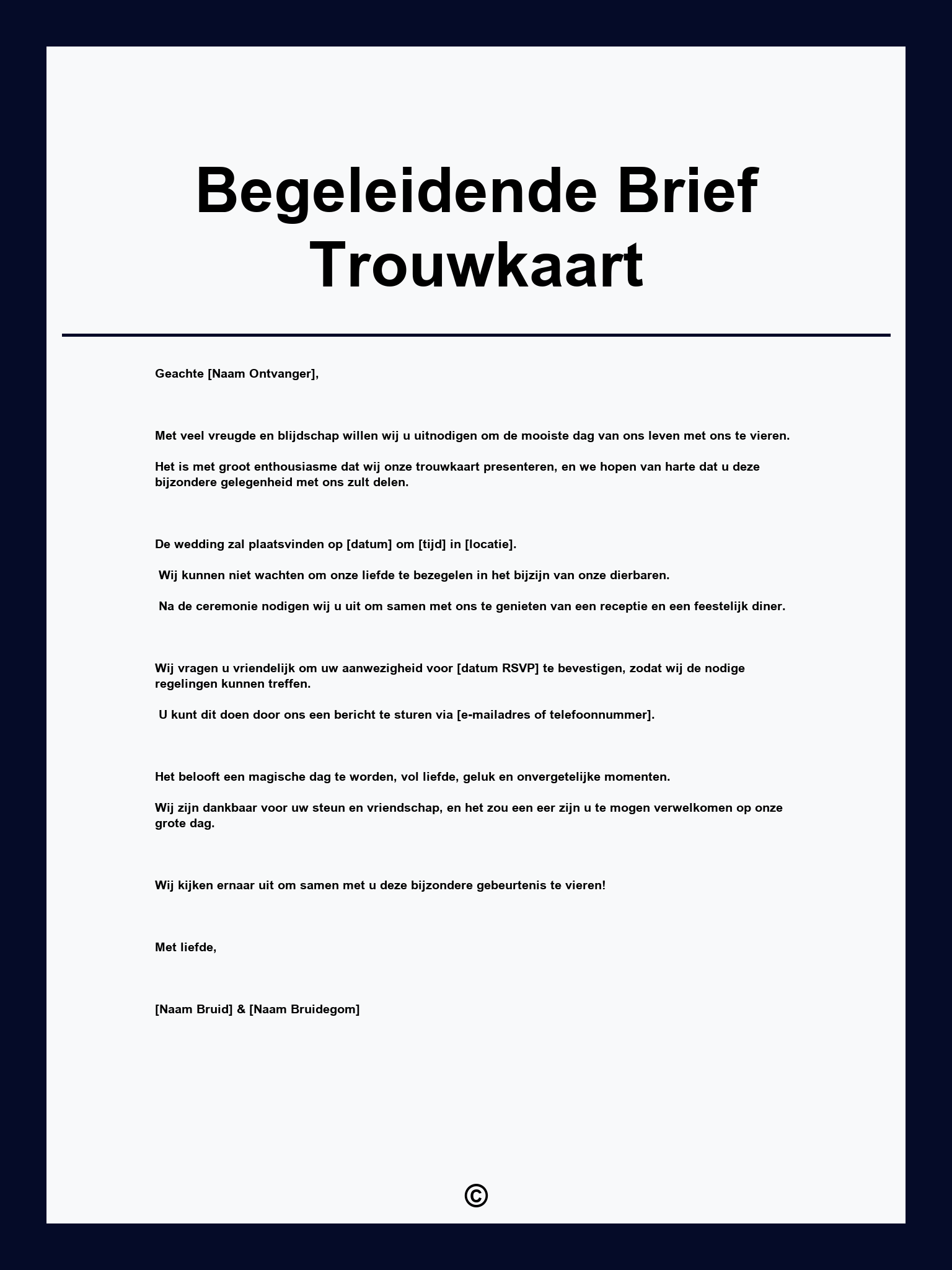 Begeleidende Brief Trouwkaart