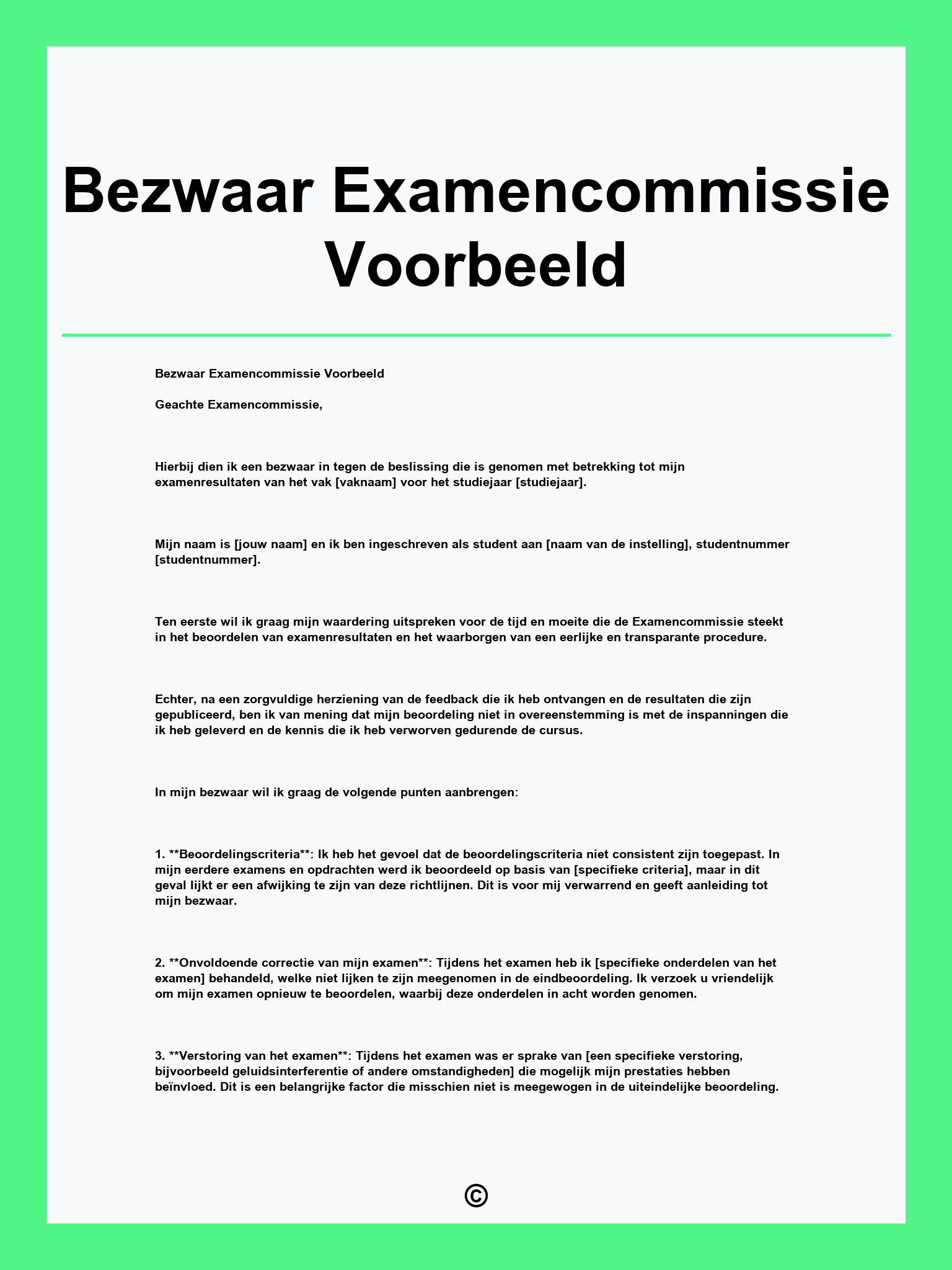 Bezwaar Examencommissie Voorbeeld