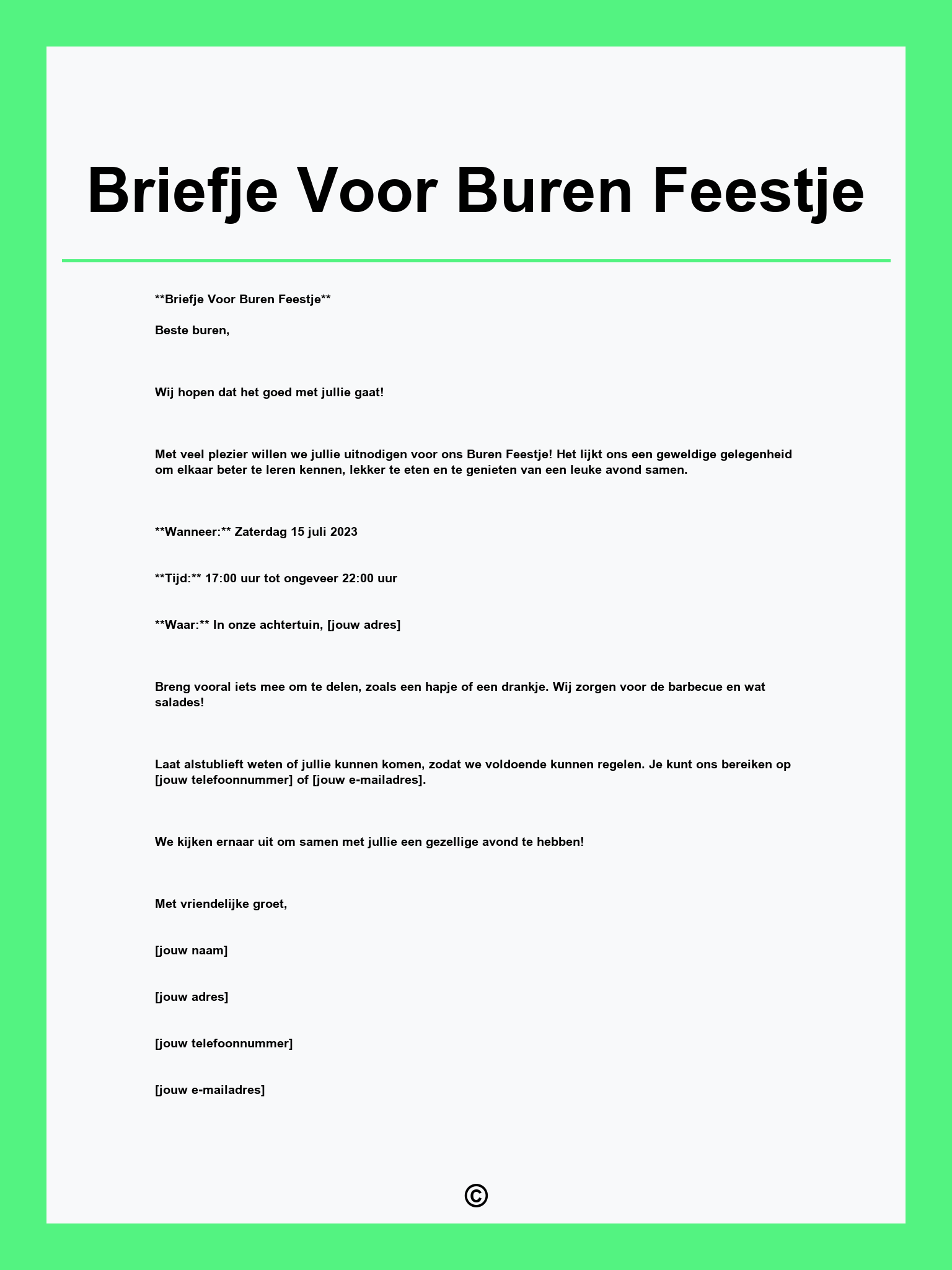 Briefje Voor Buren Feestje