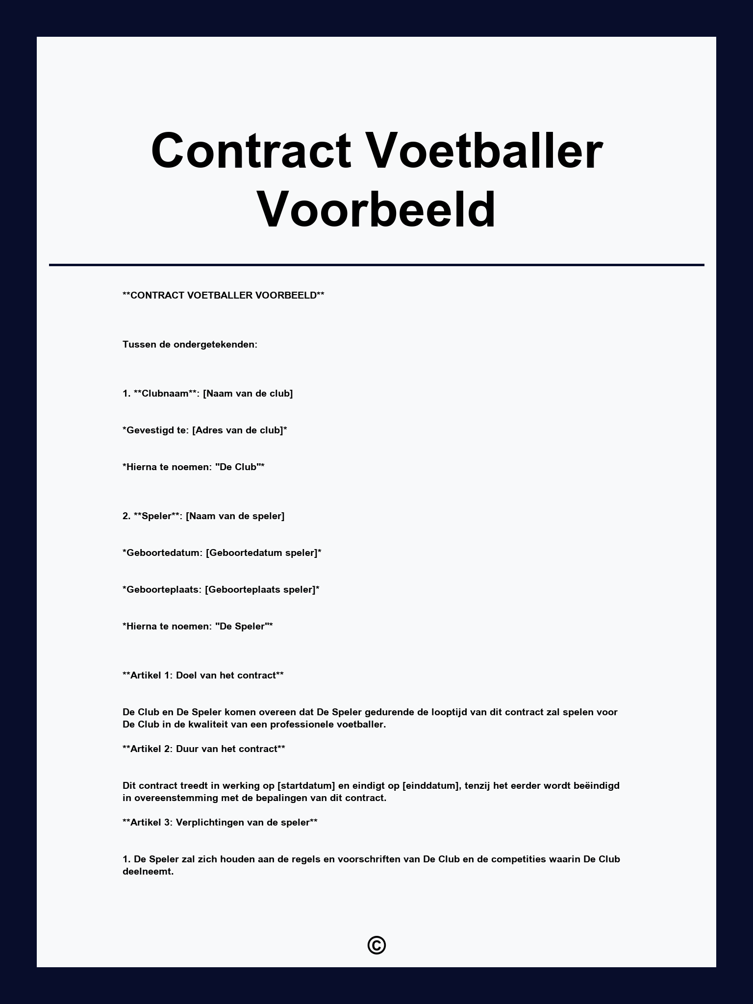 Contract Voetballer Voorbeeld