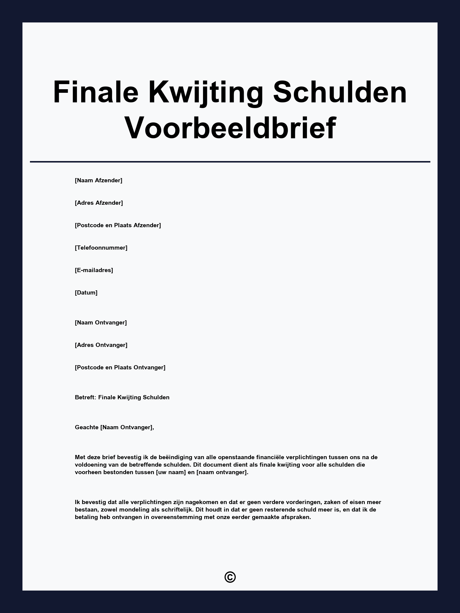 Finale Kwijting Schulden Voorbeeldbrief