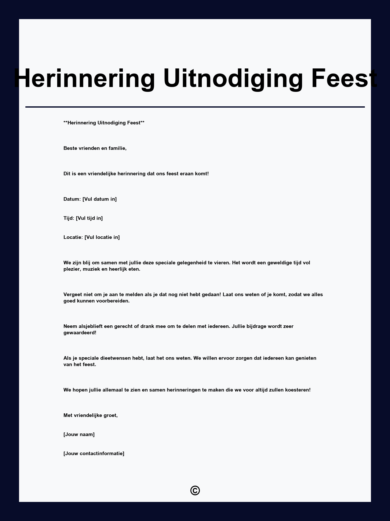 Herinnering Uitnodiging Feest