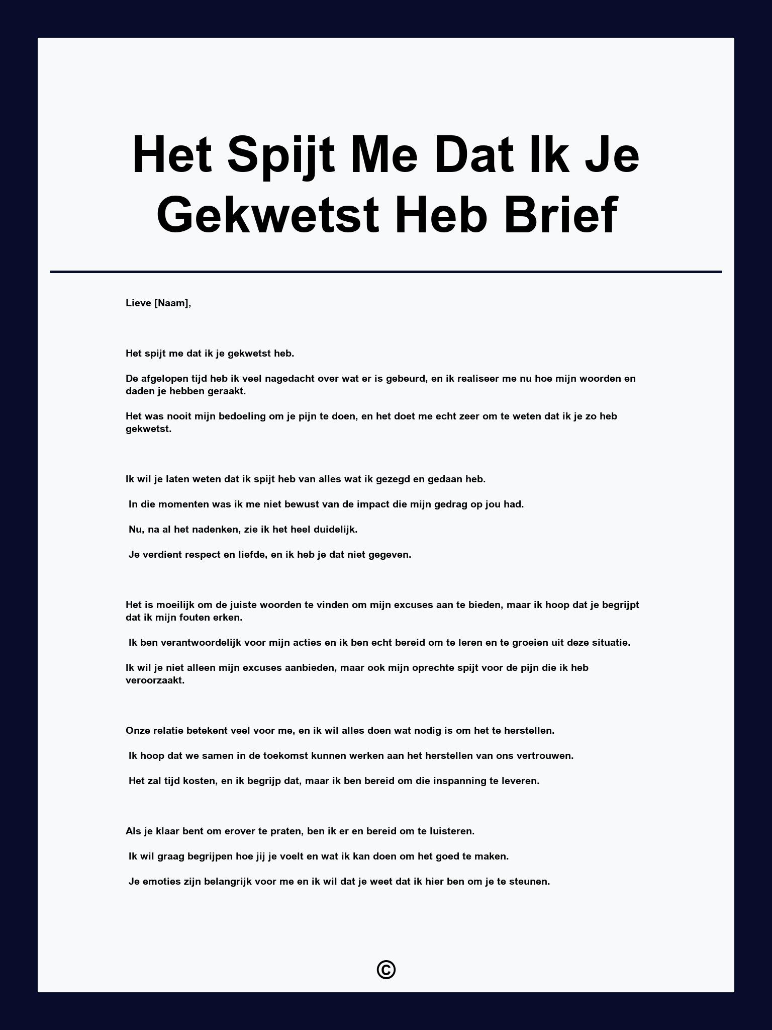 Het Spijt Me Dat Ik Je Gekwetst Heb Brief