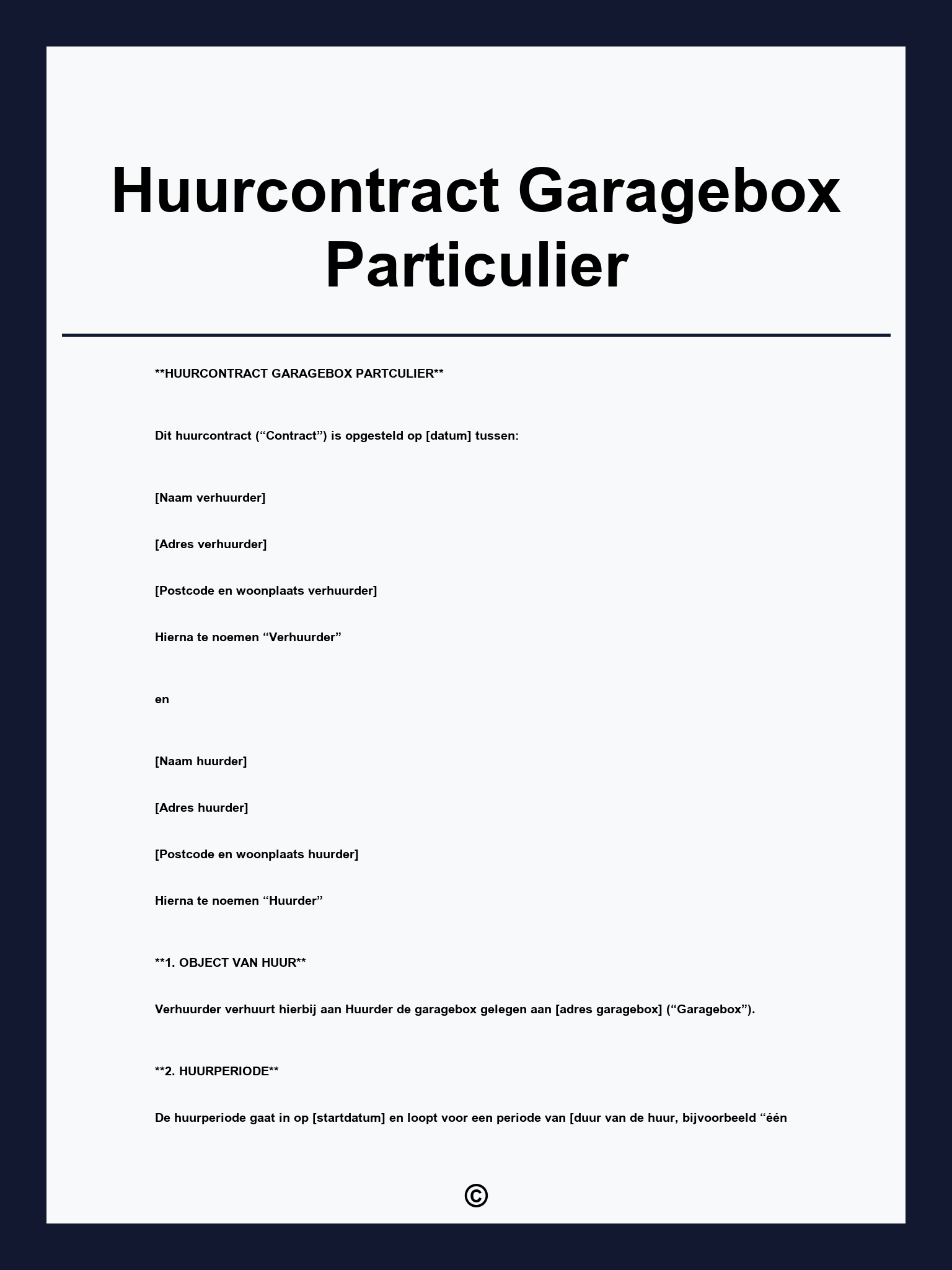 Huurcontract Garagebox Particulier