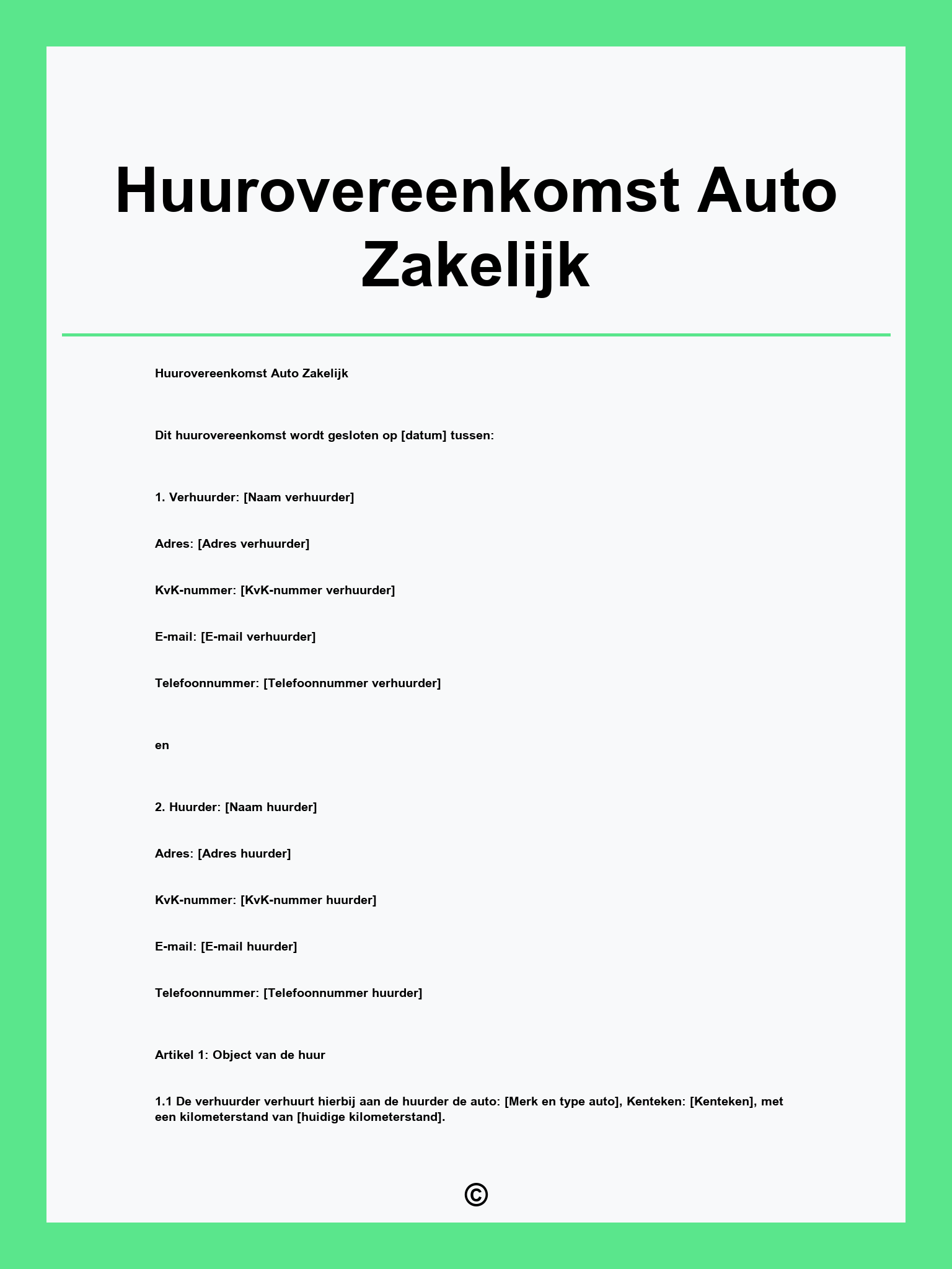 Huurovereenkomst Auto Zakelijk