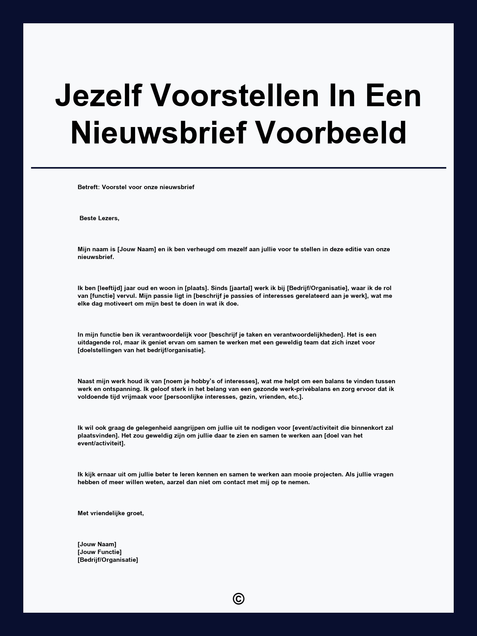 Jezelf Voorstellen In Een Nieuwsbrief Voorbeeld
