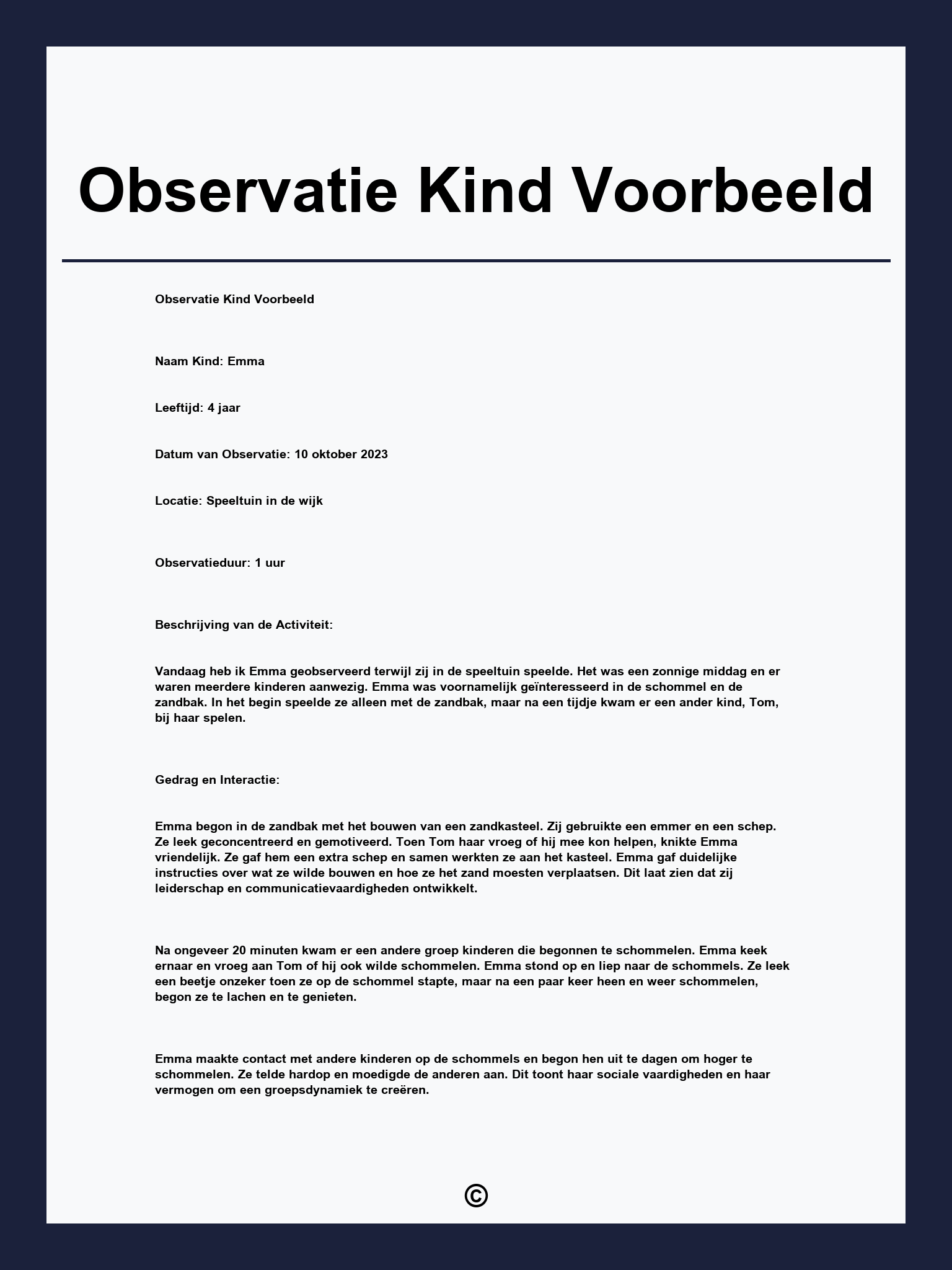 Observatie Kind Voorbeeld