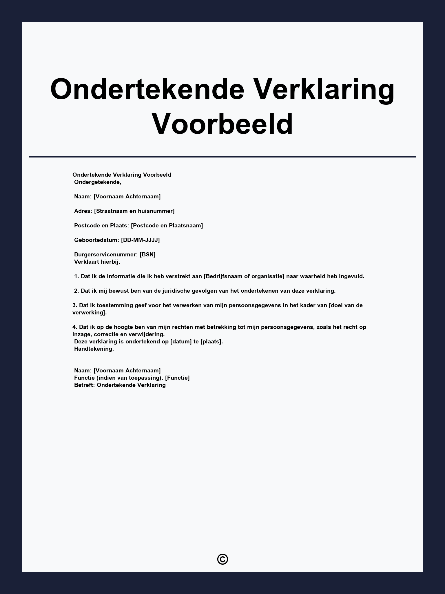 Ondertekende Verklaring Voorbeeld