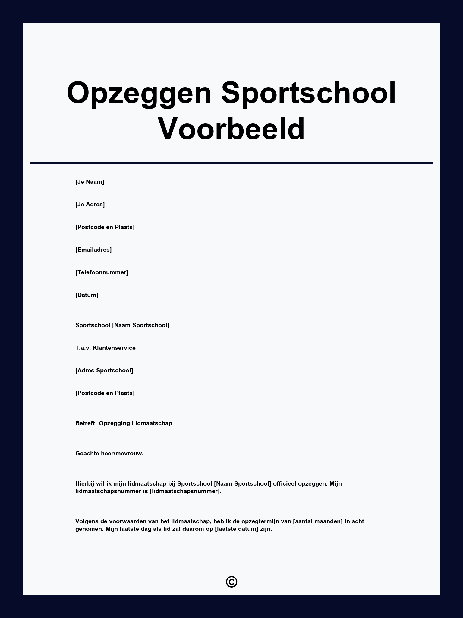 Opzeggen Sportschool Voorbeeld