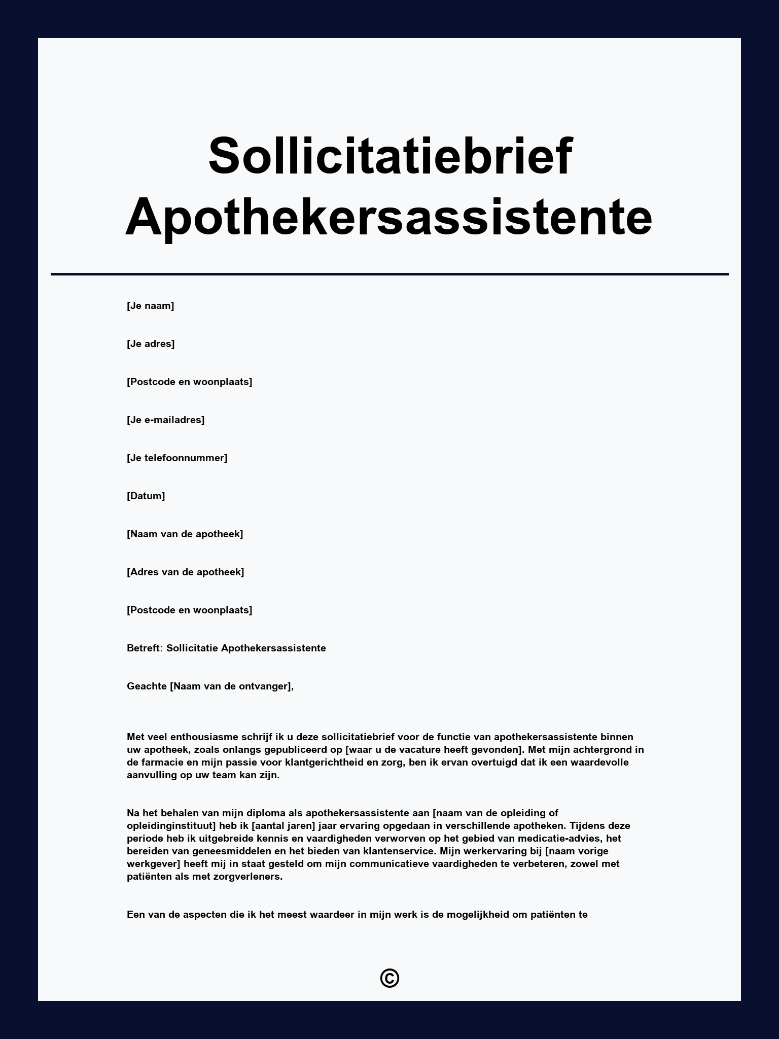 Sollicitatiebrief Apothekersassistente
