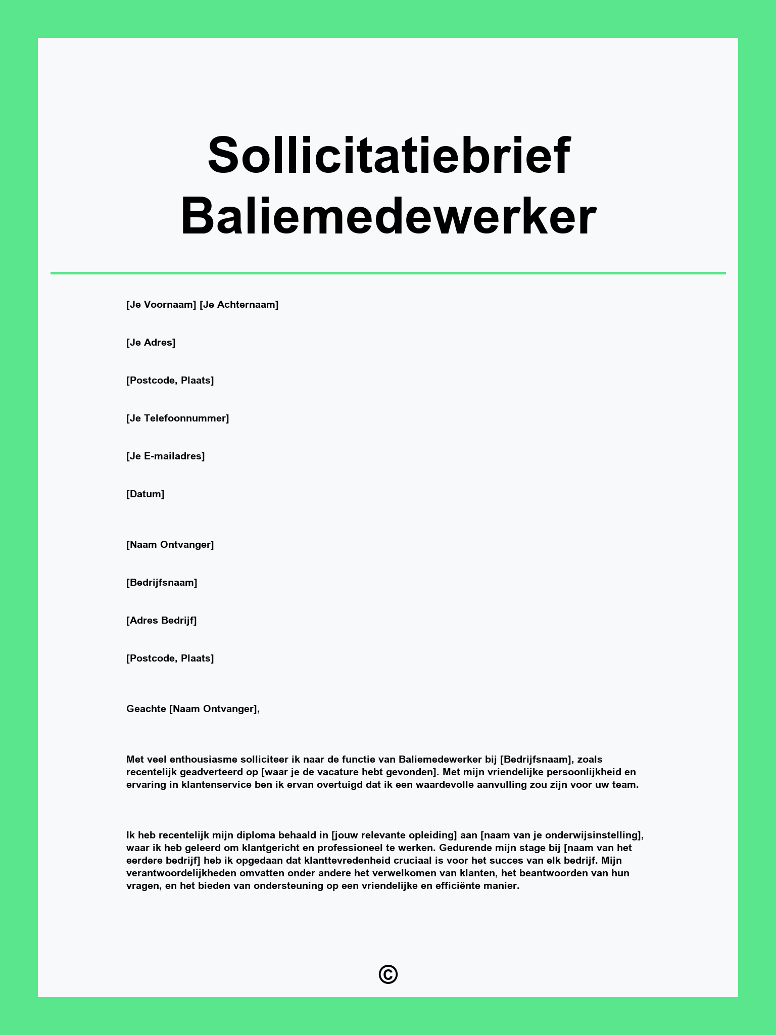 Sollicitatiebrief Baliemedewerker