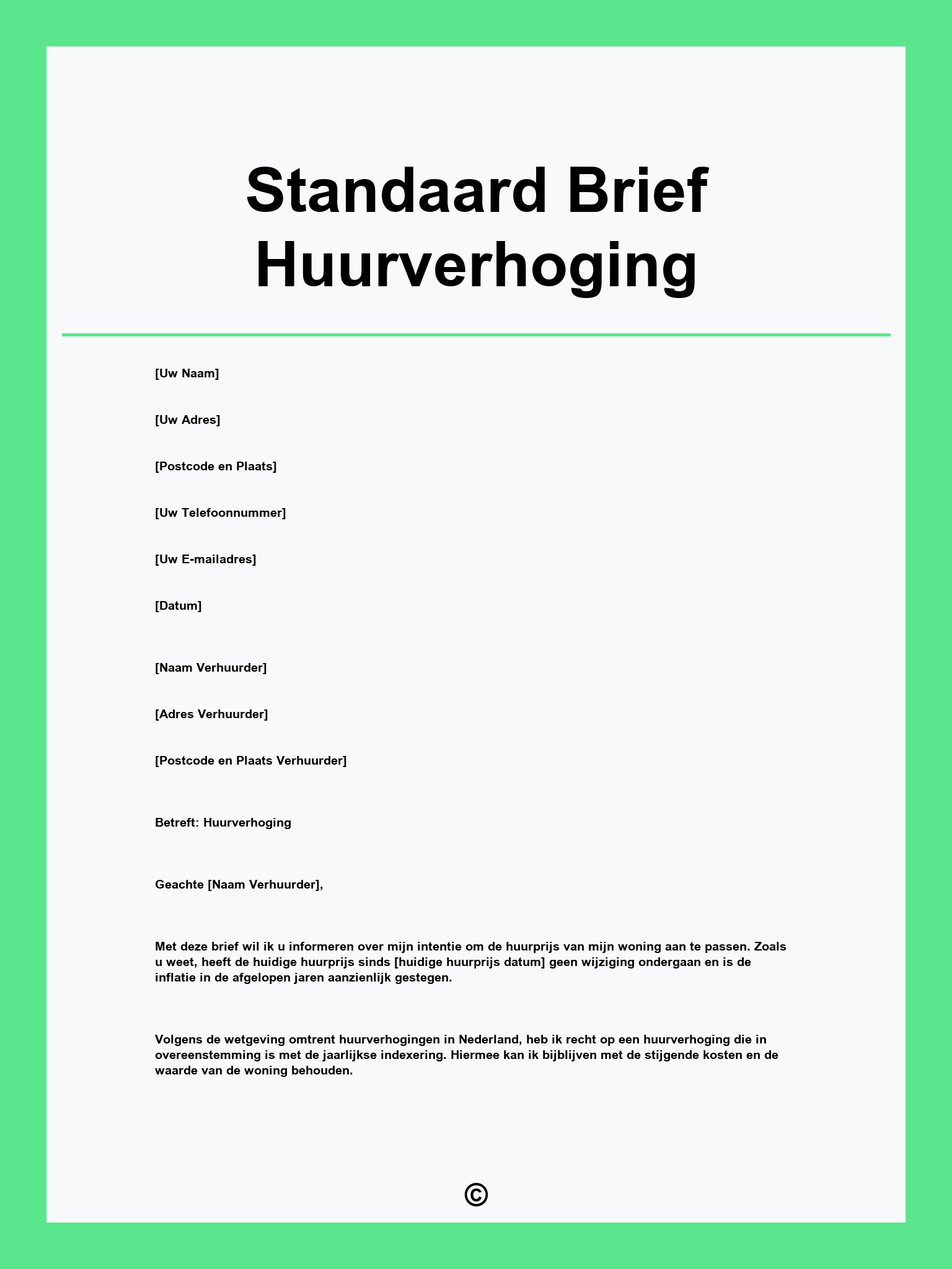 Standaard Brief Huurverhoging