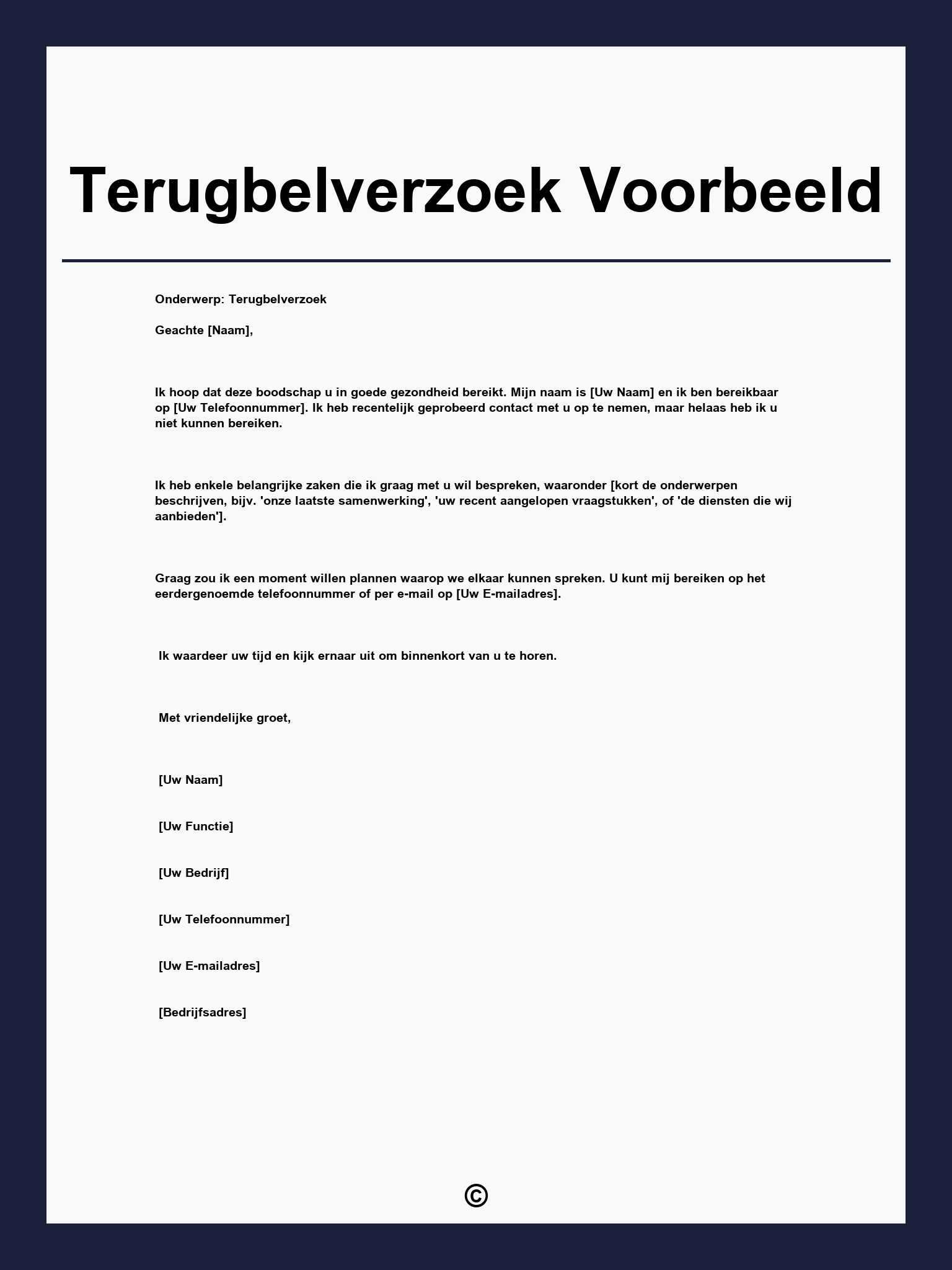 Terugbelverzoek Voorbeeld