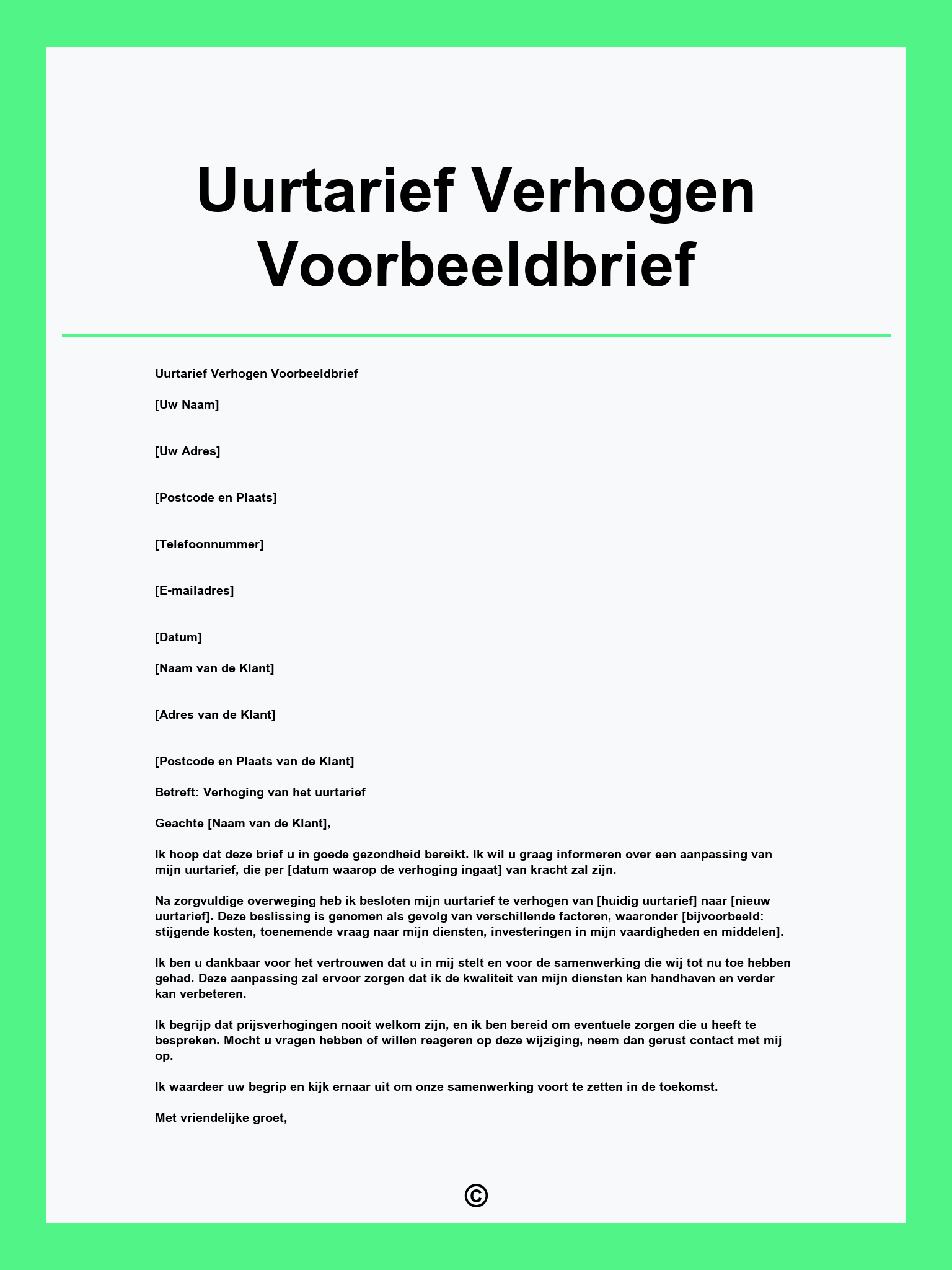 Uurtarief Verhogen Voorbeeldbrief
