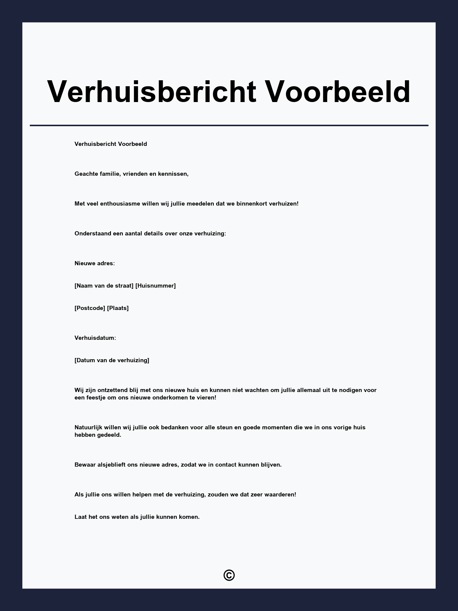 Verhuisbericht Voorbeeld