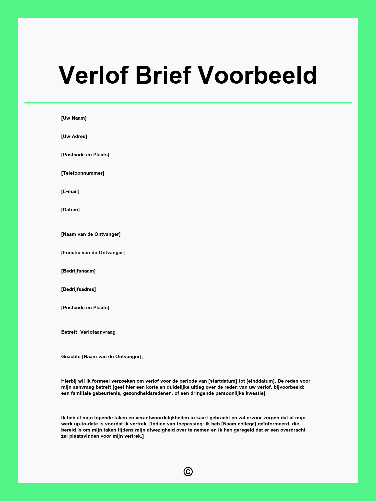 Verlof Brief Voorbeeld
