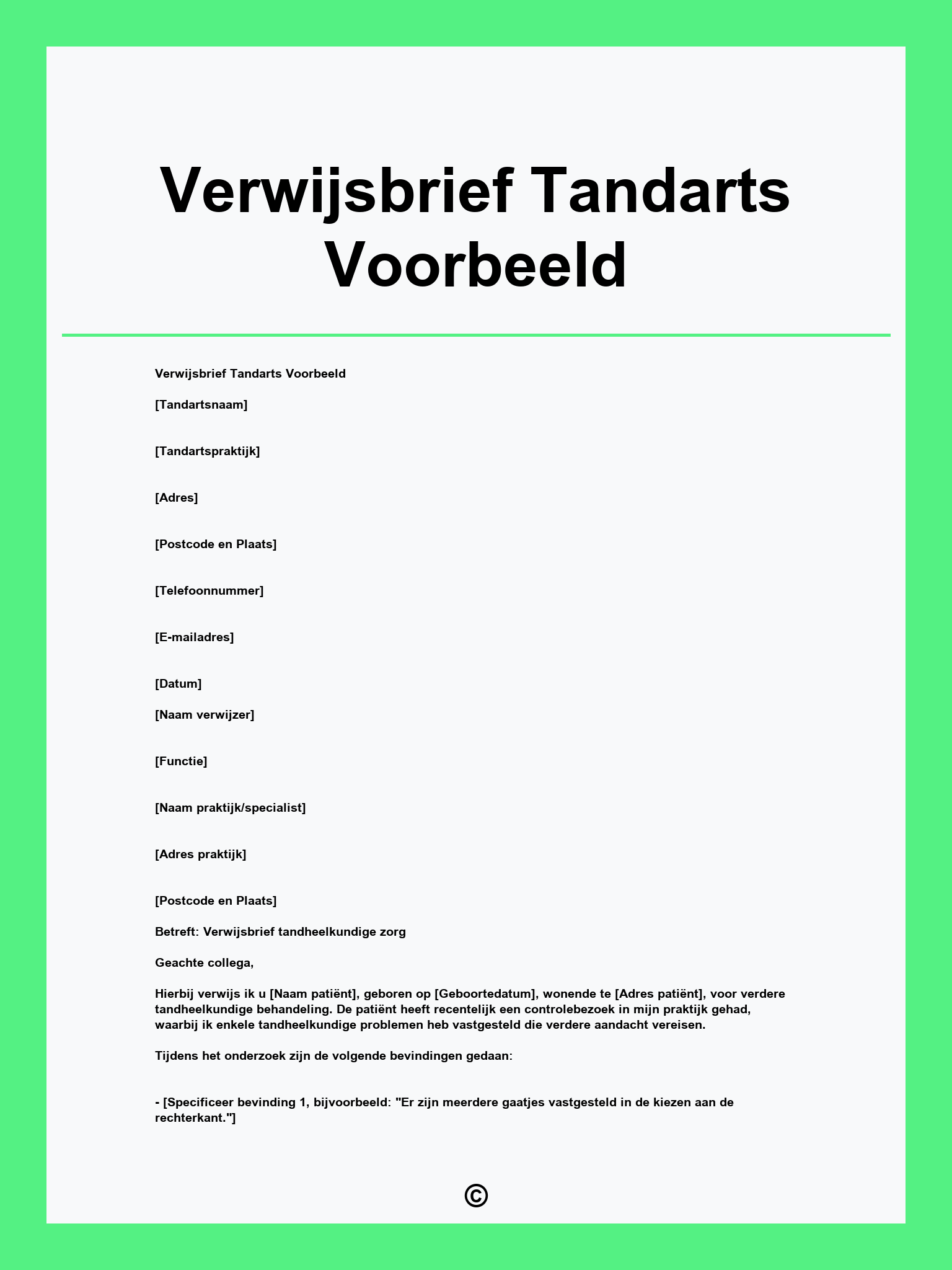 Verwijsbrief Tandarts Voorbeeld