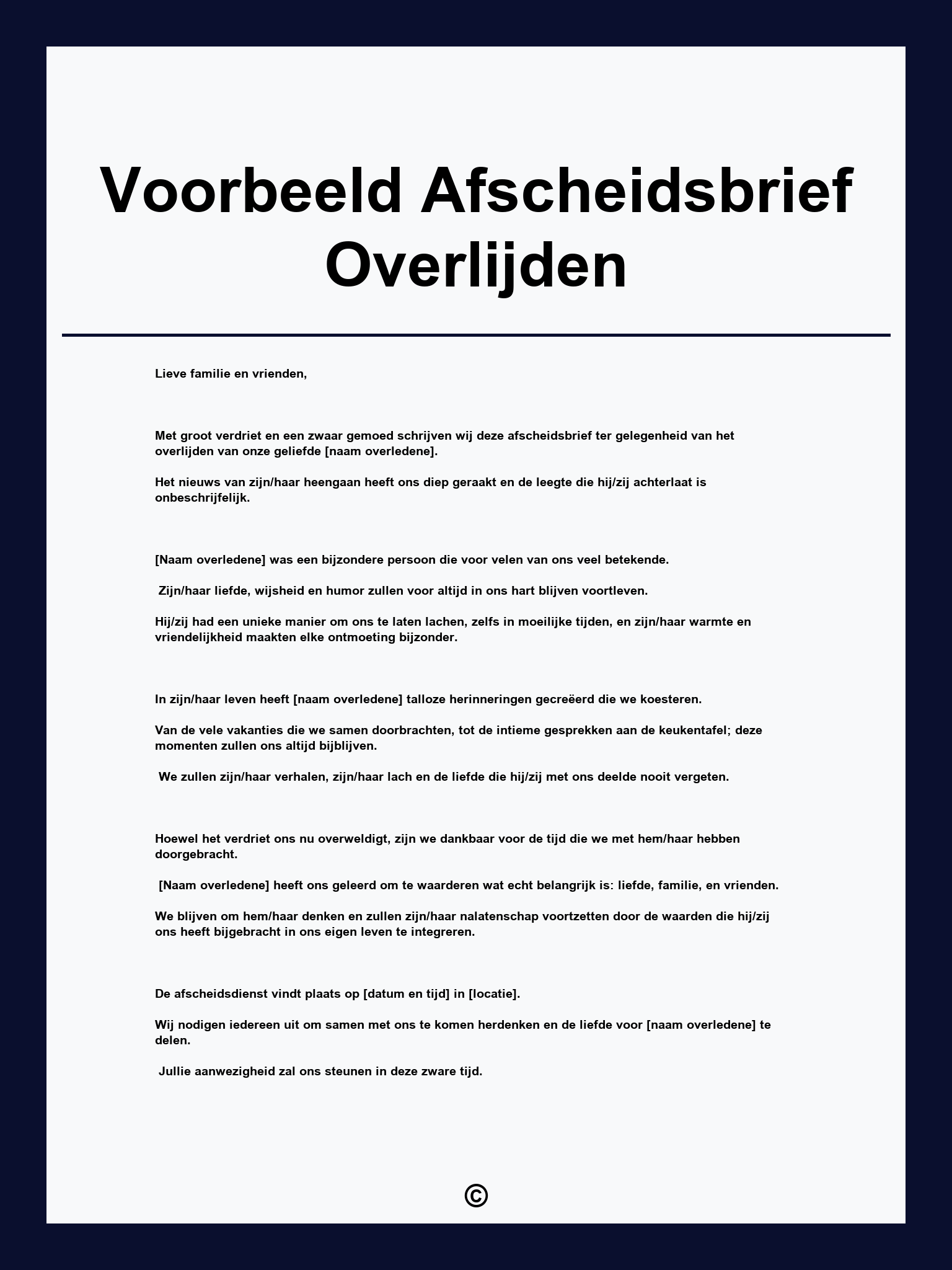 Voorbeeld Afscheidsbrief Overlijden