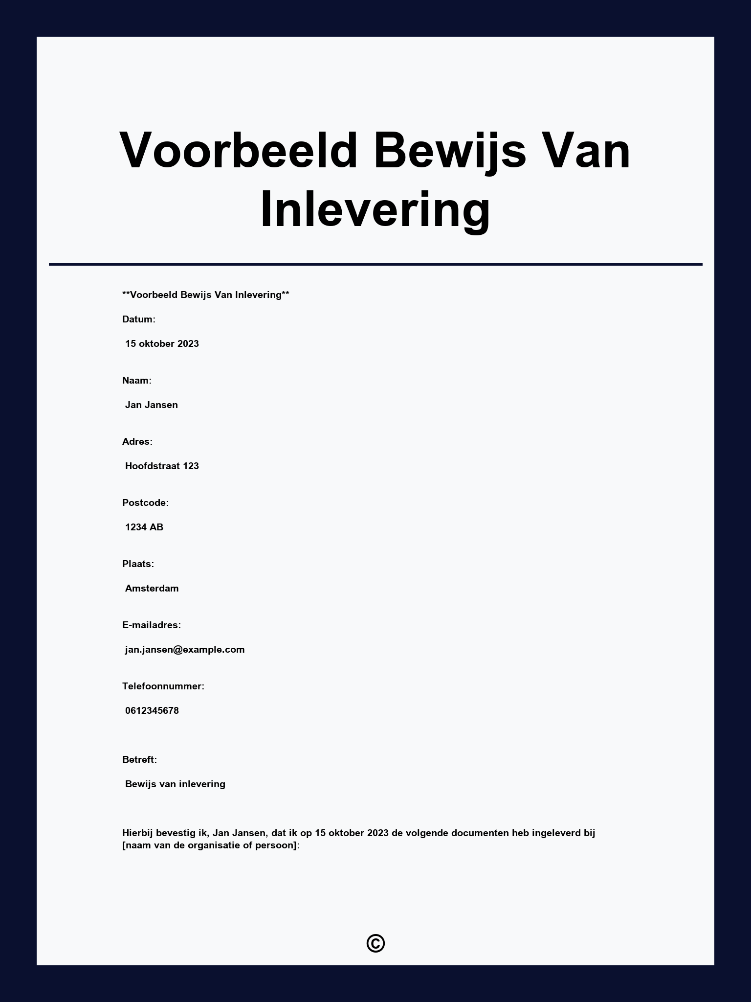 Voorbeeld Bewijs Van Inlevering