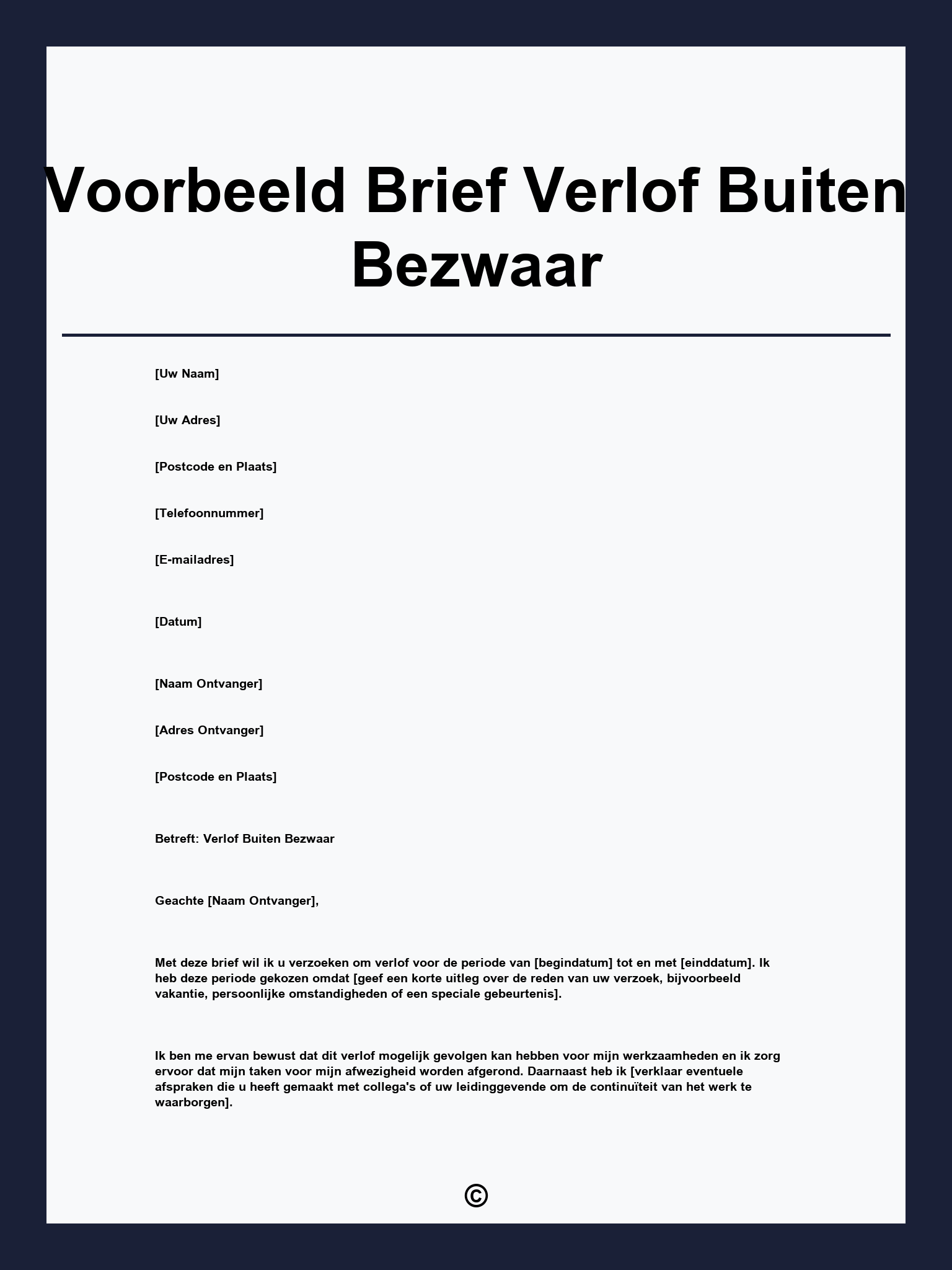 Voorbeeld Brief Verlof Buiten Bezwaar