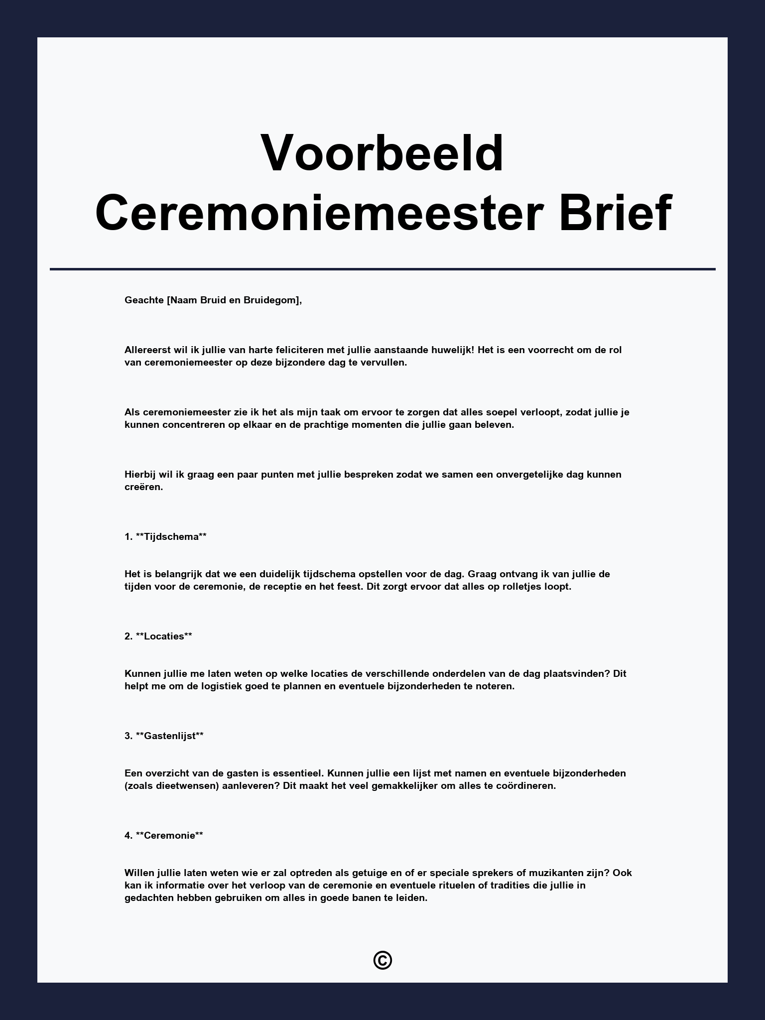 Voorbeeld Ceremoniemeester Brief