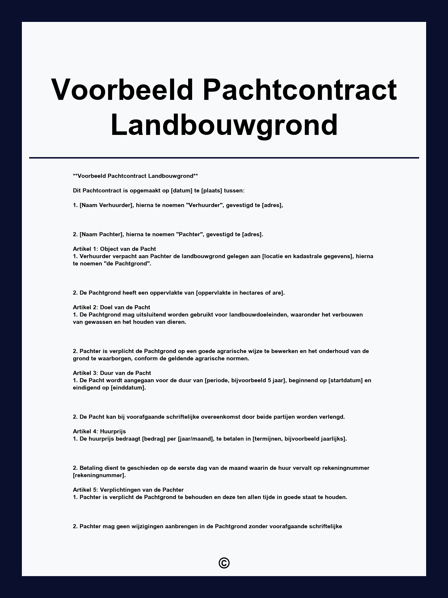 Voorbeeld Pachtcontract Landbouwgrond