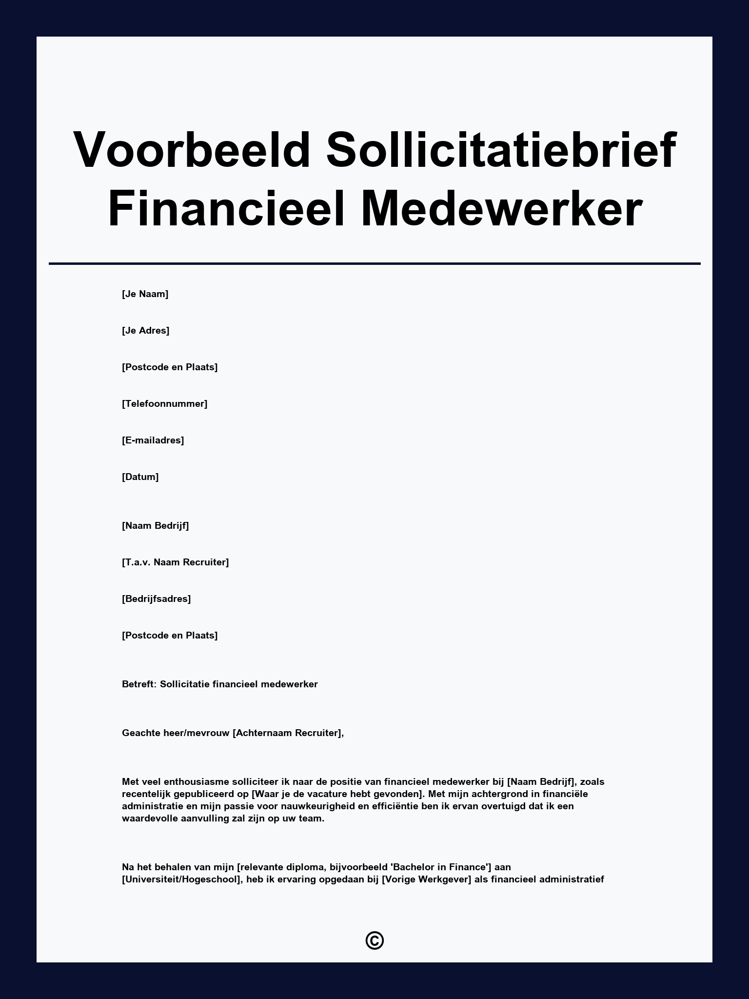 Voorbeeld Sollicitatiebrief Financieel Medewerker