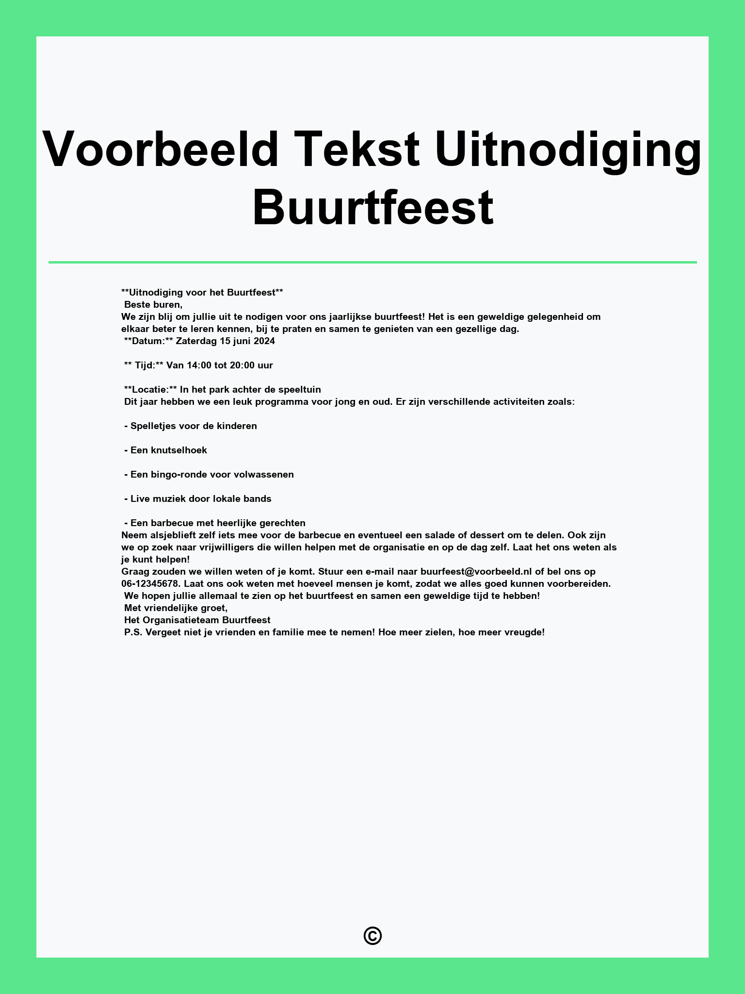 Voorbeeld Tekst Uitnodiging Buurtfeest
