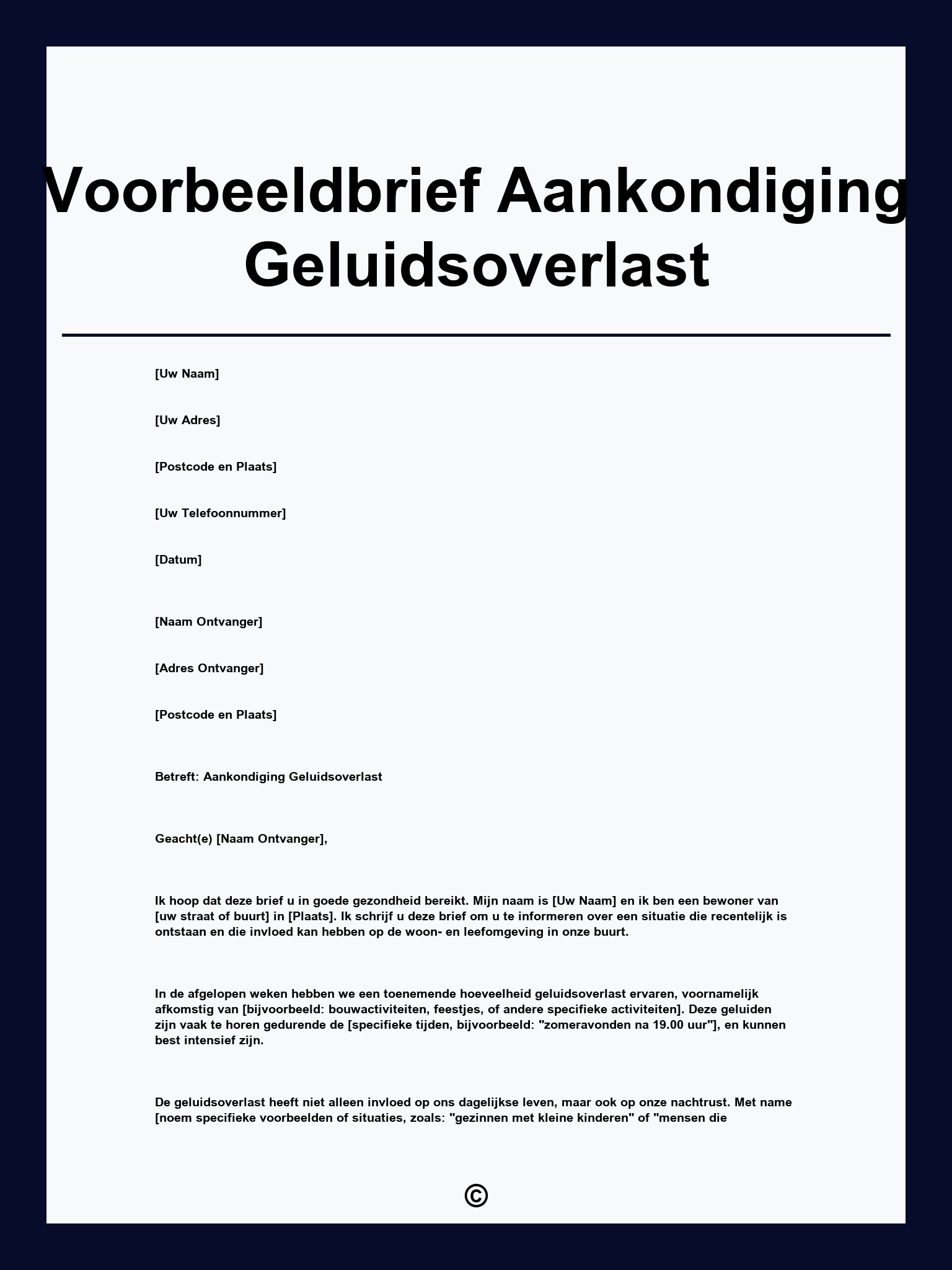 Voorbeeldbrief Aankondiging Geluidsoverlast