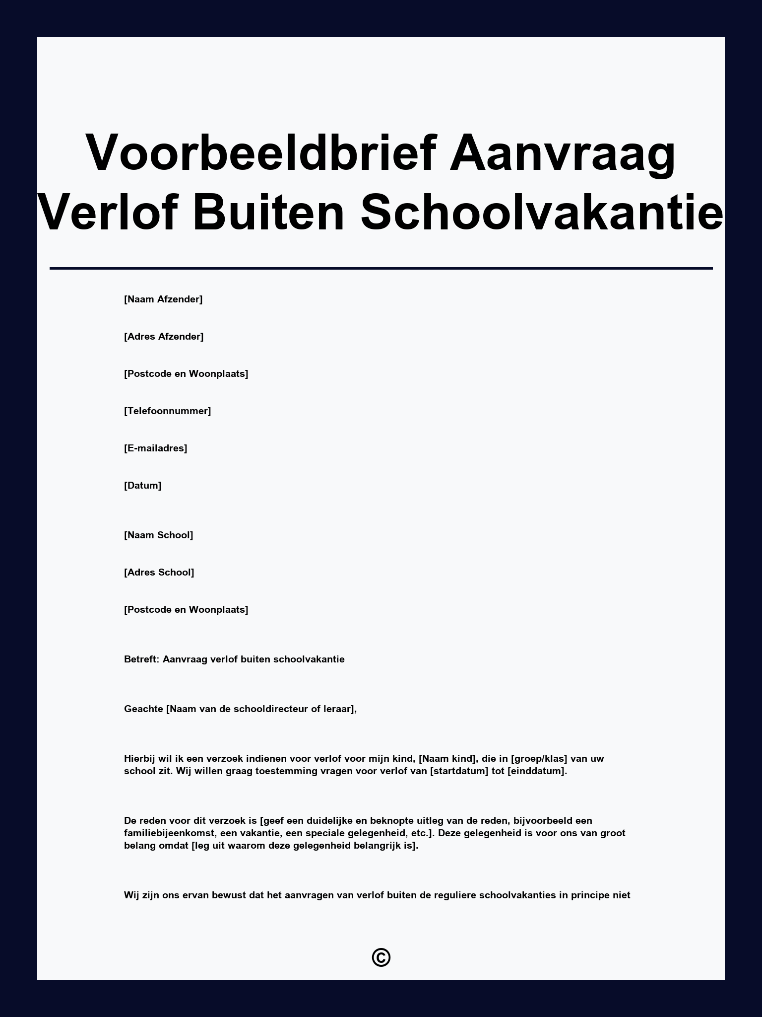 Voorbeeldbrief Aanvraag Verlof Buiten Schoolvakantie