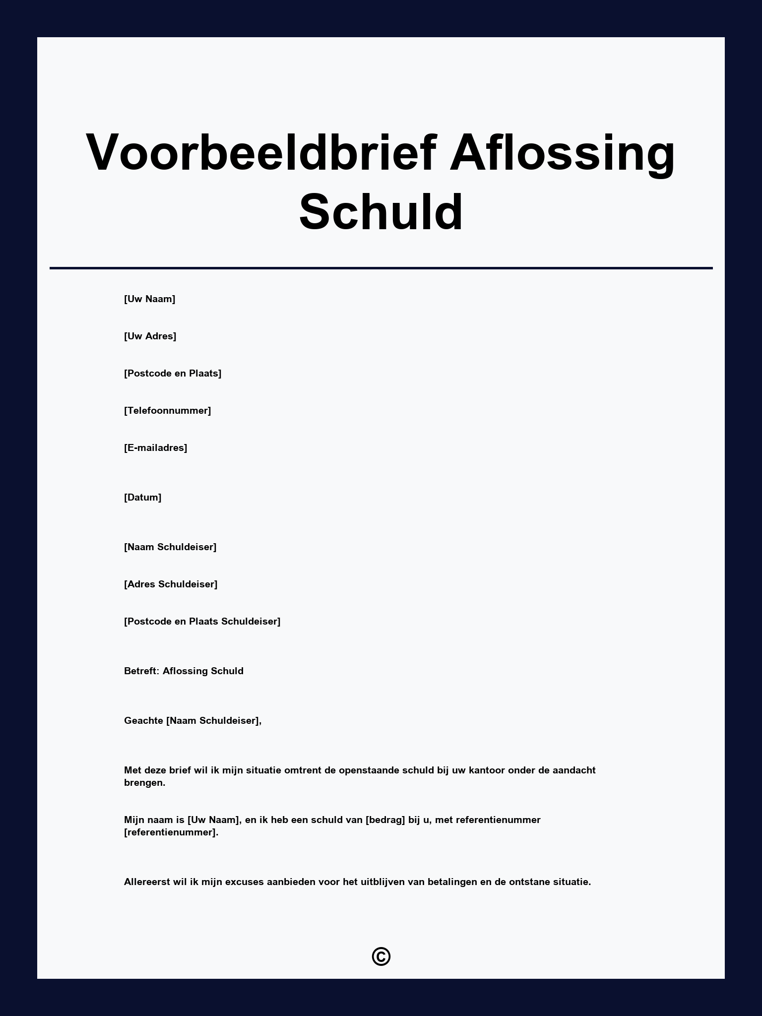 Voorbeeldbrief Aflossing Schuld