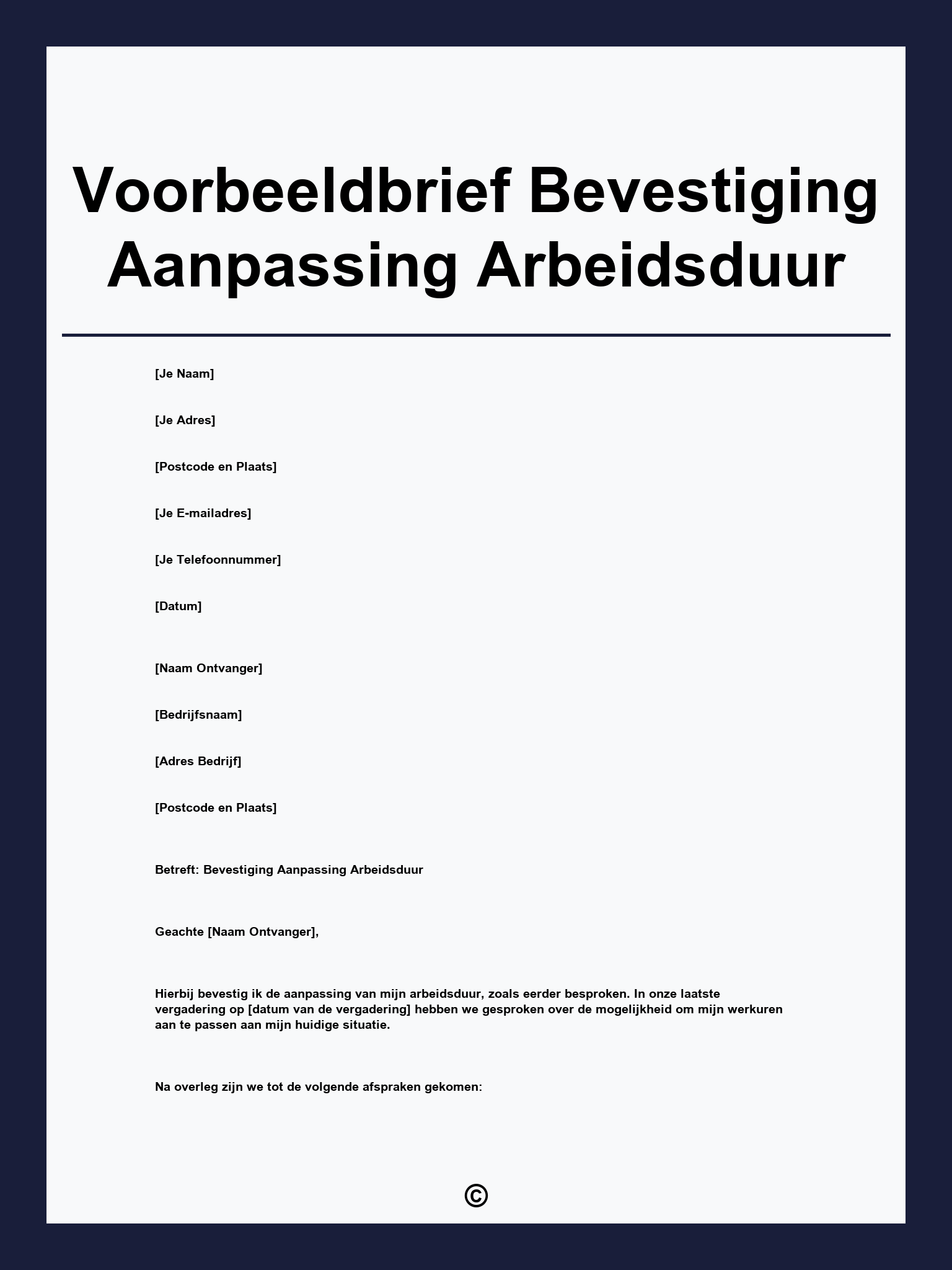 Voorbeeldbrief Bevestiging Aanpassing Arbeidsduur