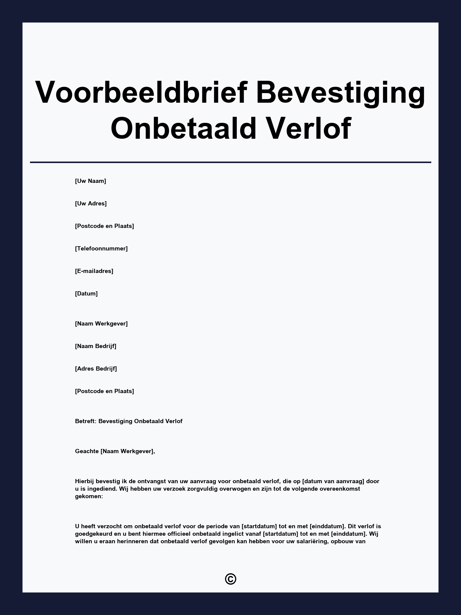 Voorbeeldbrief Bevestiging Onbetaald Verlof