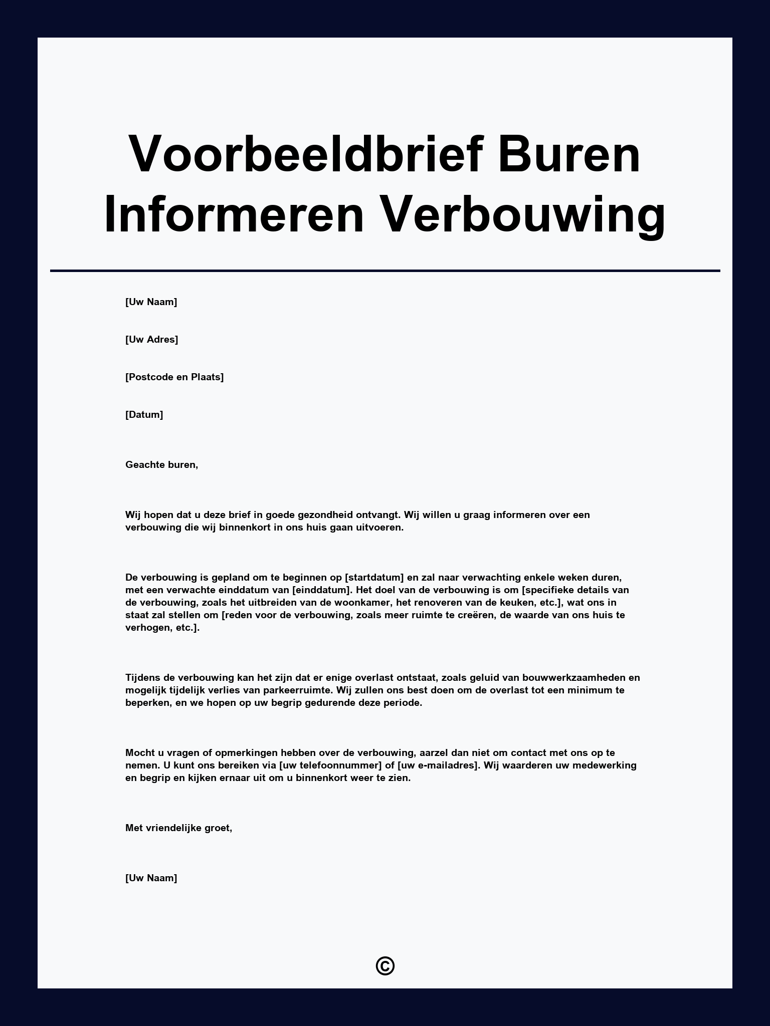 Voorbeeldbrief Buren Informeren Verbouwing