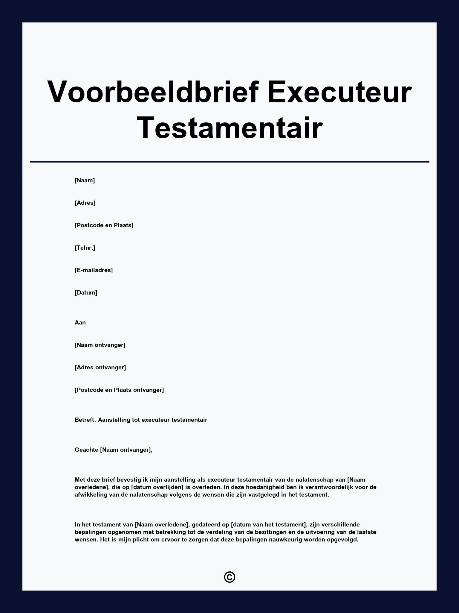 Voorbeeldbrief Executeur Testamentair