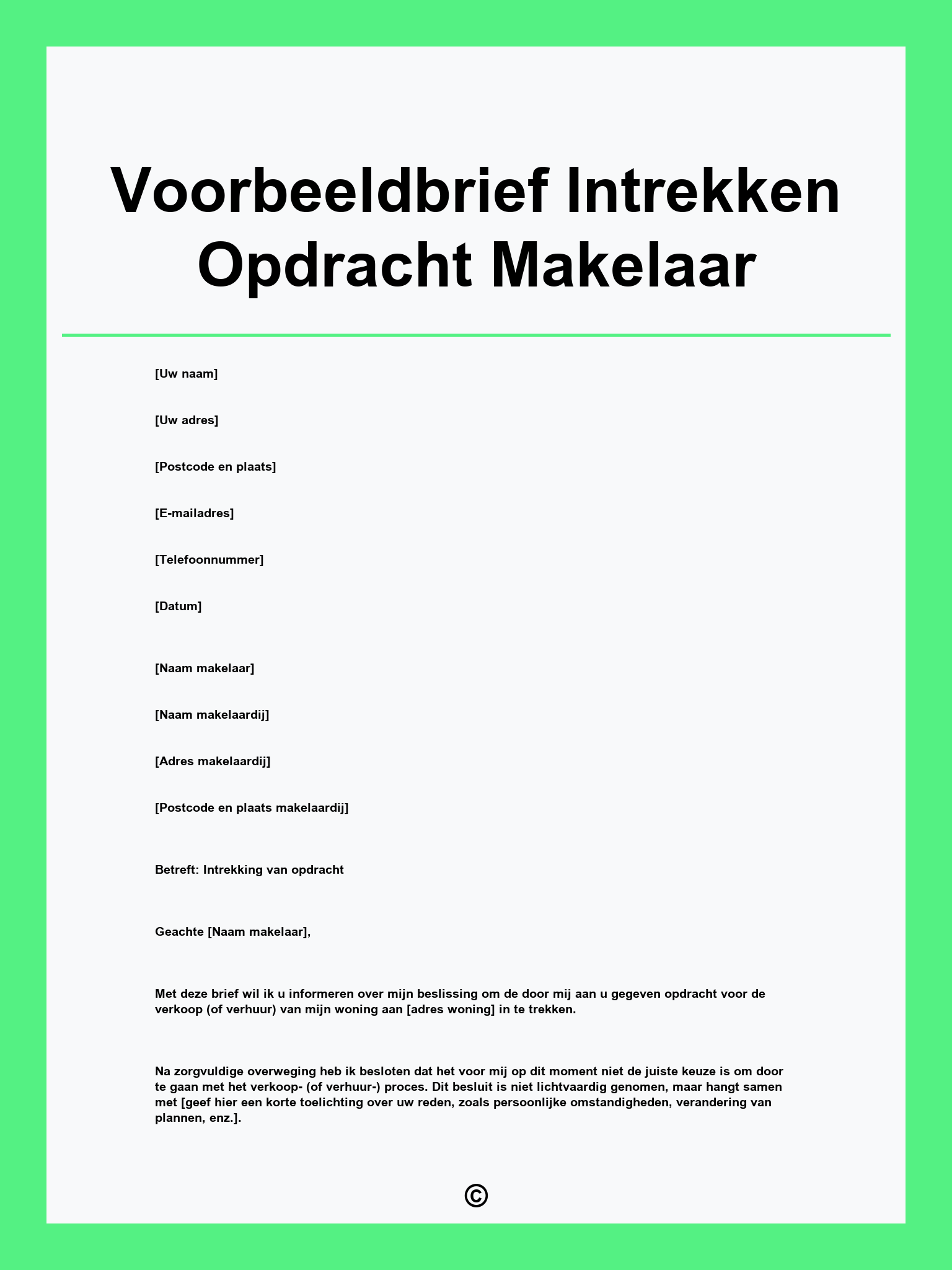 Voorbeeldbrief Intrekken Opdracht Makelaar