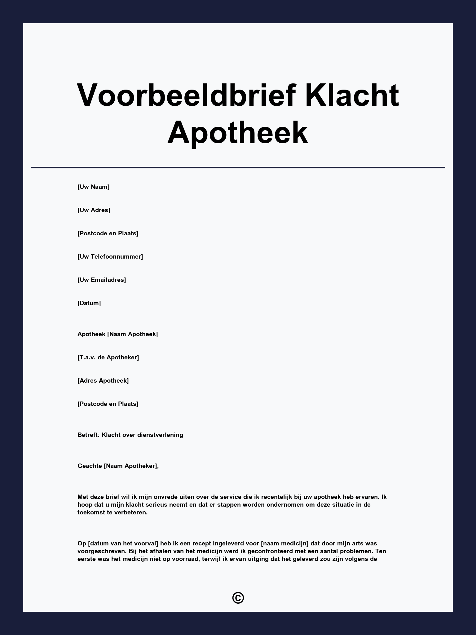 Voorbeeldbrief Klacht Apotheek