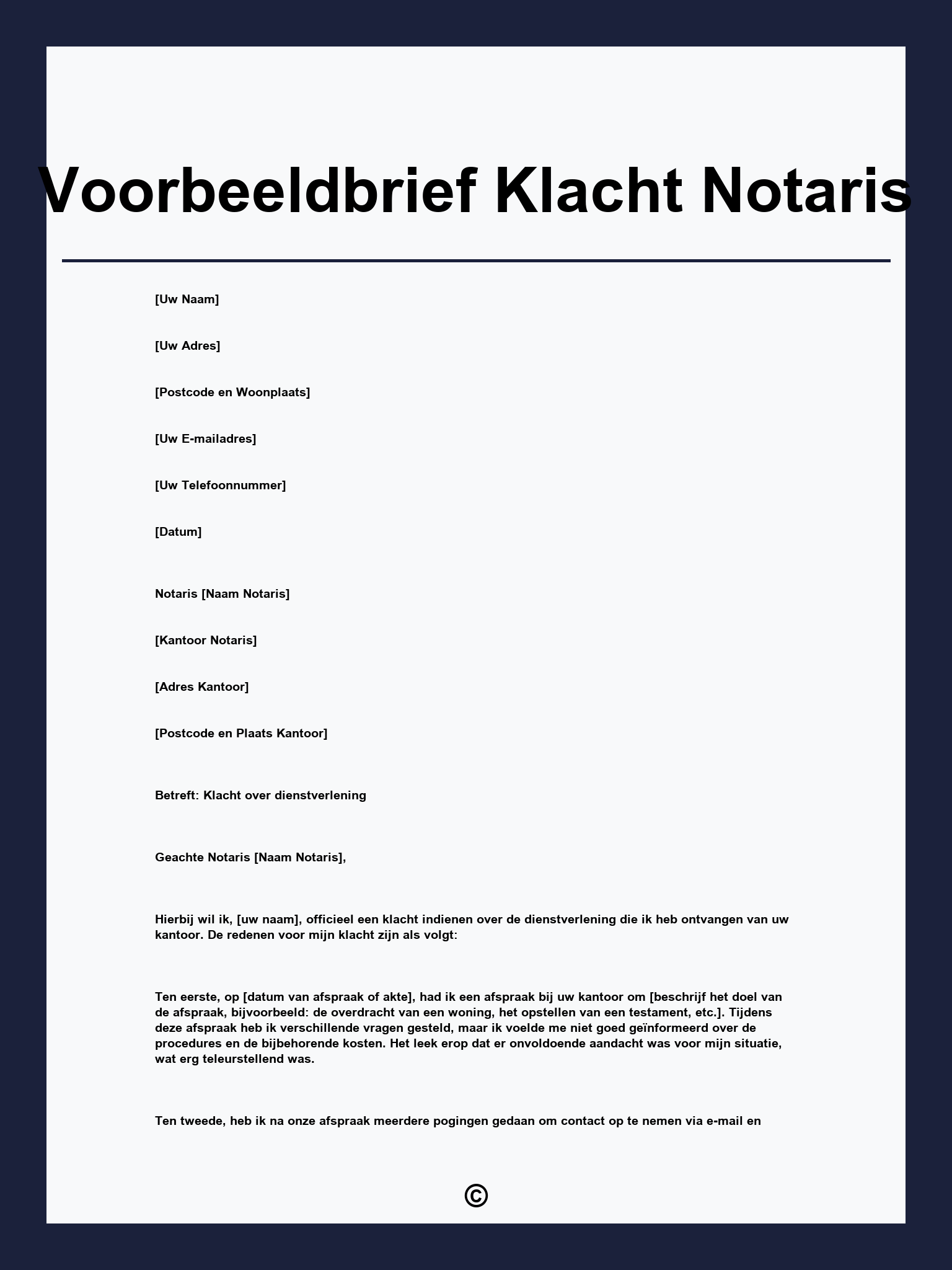 Voorbeeldbrief Klacht Notaris