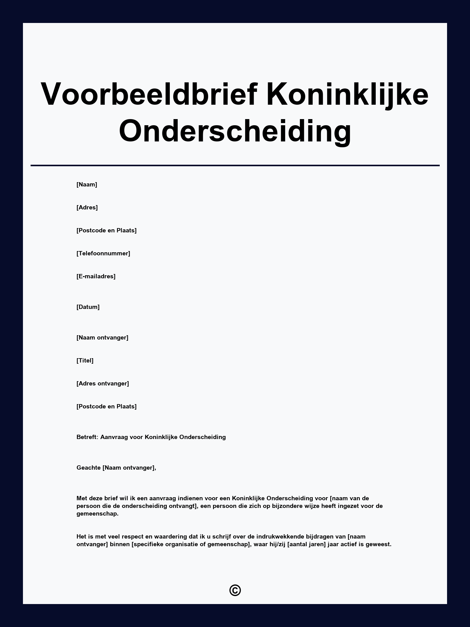 Voorbeeldbrief Koninklijke Onderscheiding