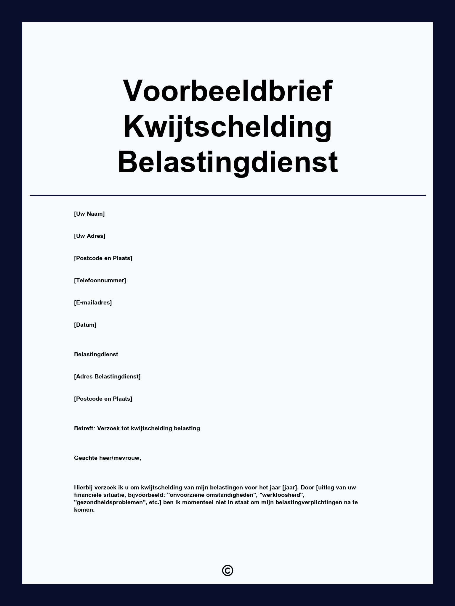 Voorbeeldbrief Kwijtschelding Belastingdienst
