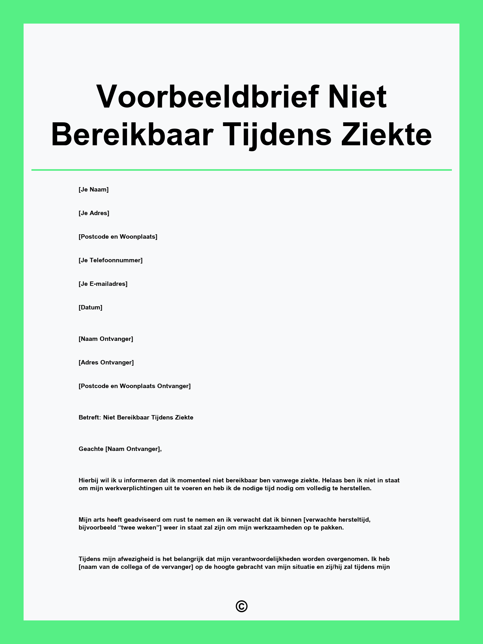 Voorbeeldbrief Niet Bereikbaar Tijdens Ziekte