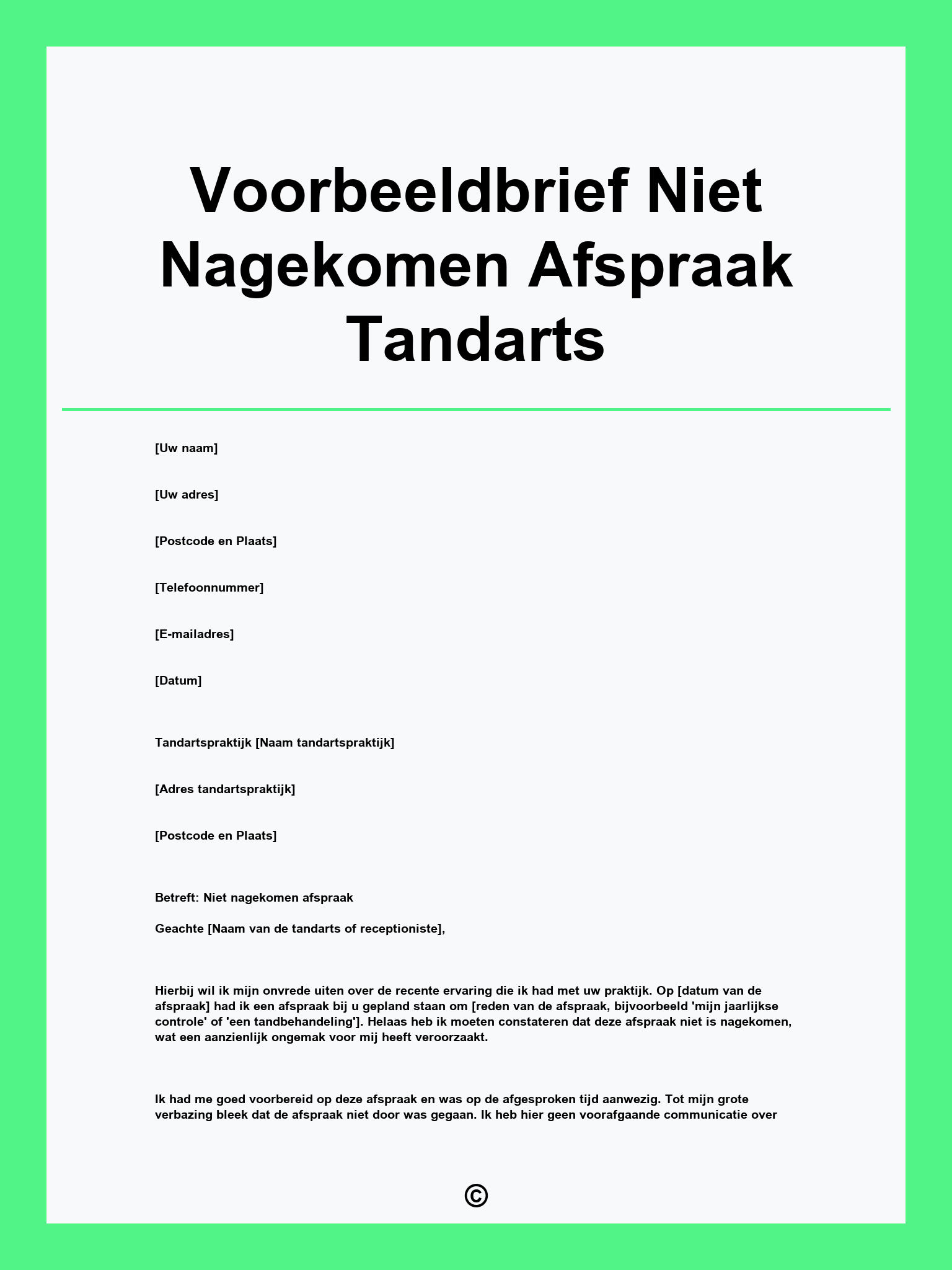 Voorbeeldbrief Niet Nagekomen Afspraak Tandarts