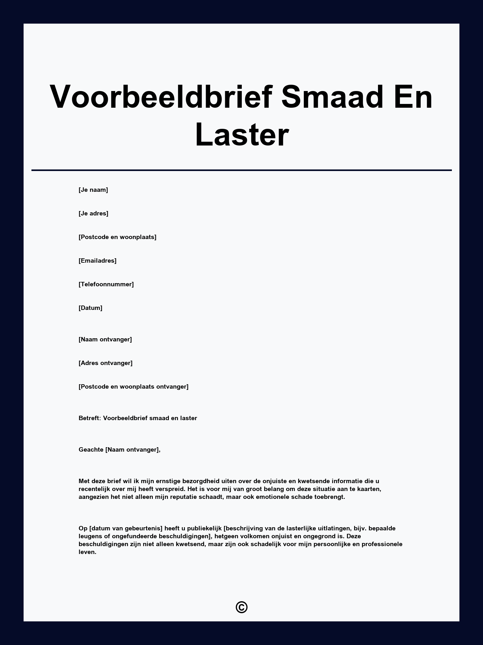 Voorbeeldbrief Smaad En Laster