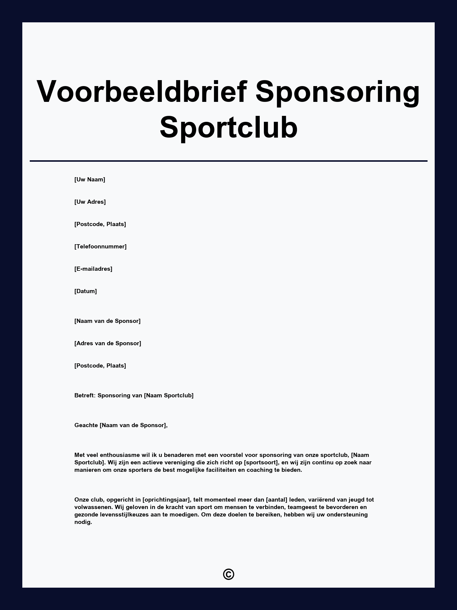 Voorbeeldbrief Sponsoring Sportclub