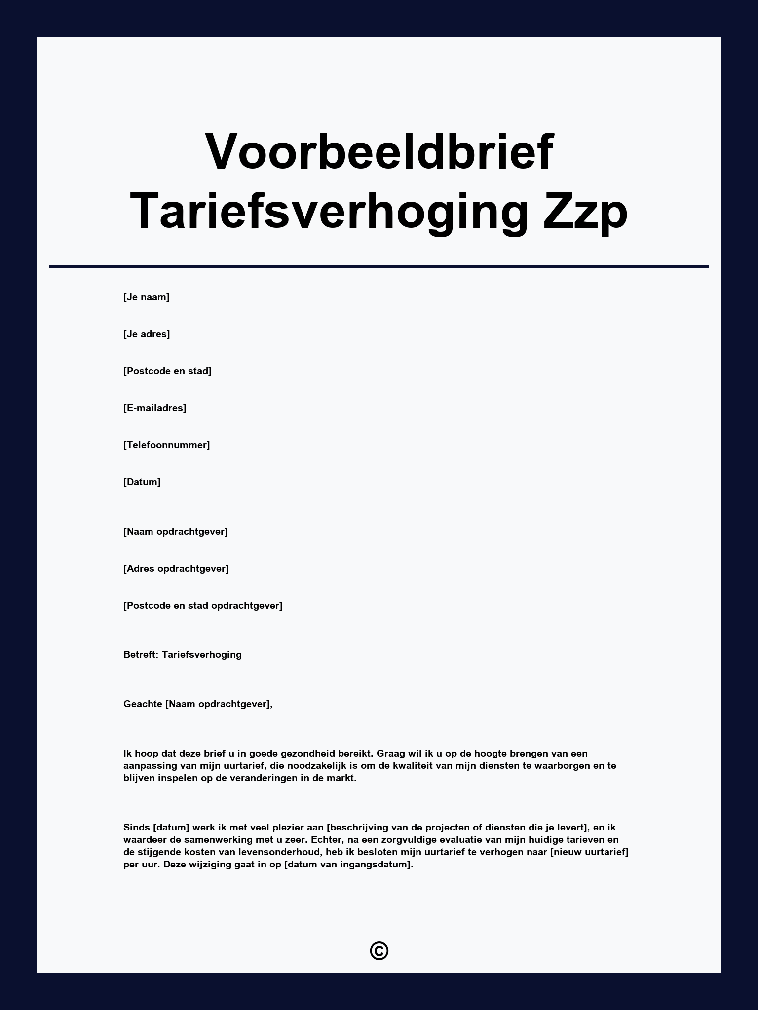 Voorbeeldbrief Tariefsverhoging Zzp